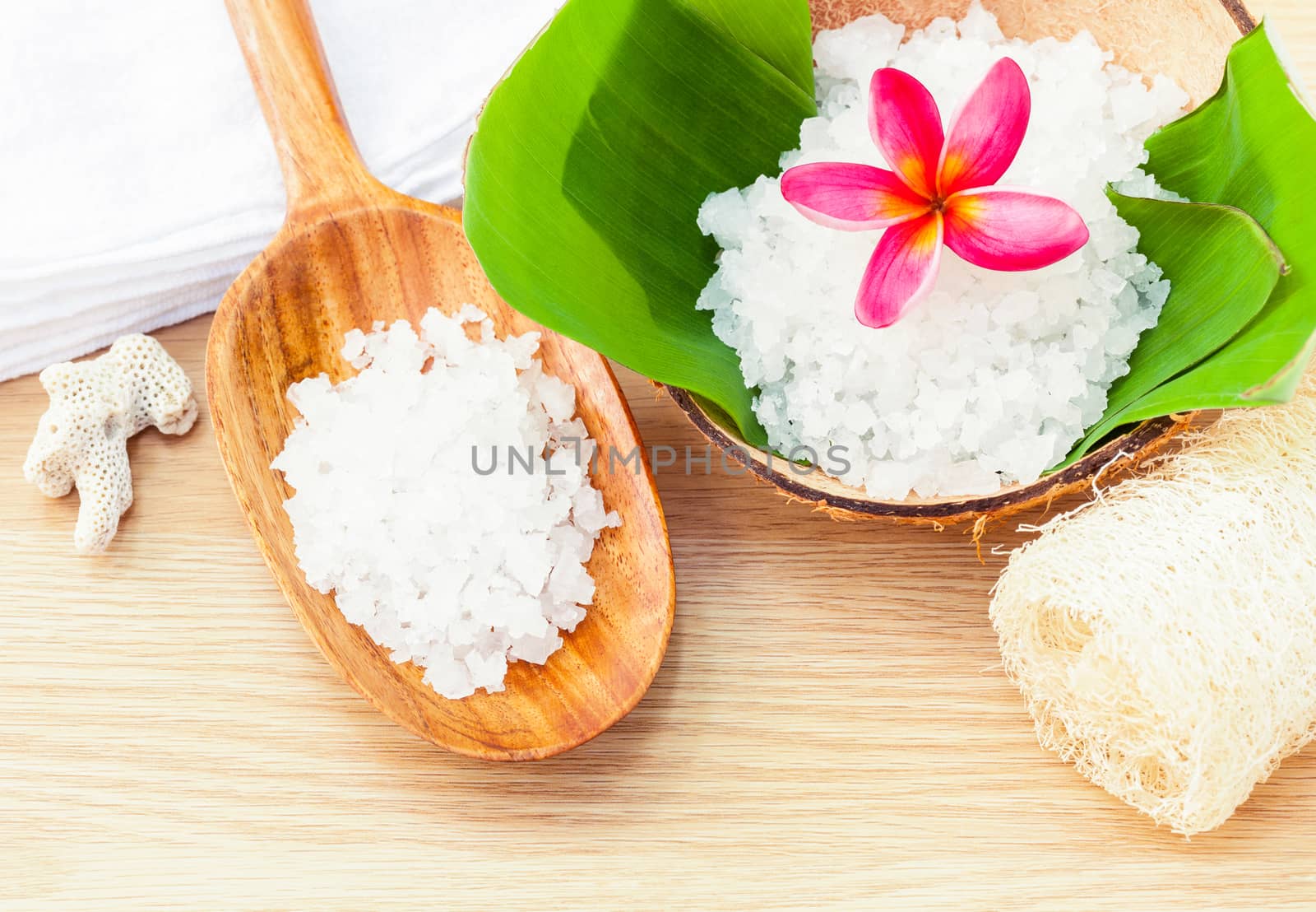 Natural Spa Ingredients . - Sea salt  ingredients for scrub and skin care.
