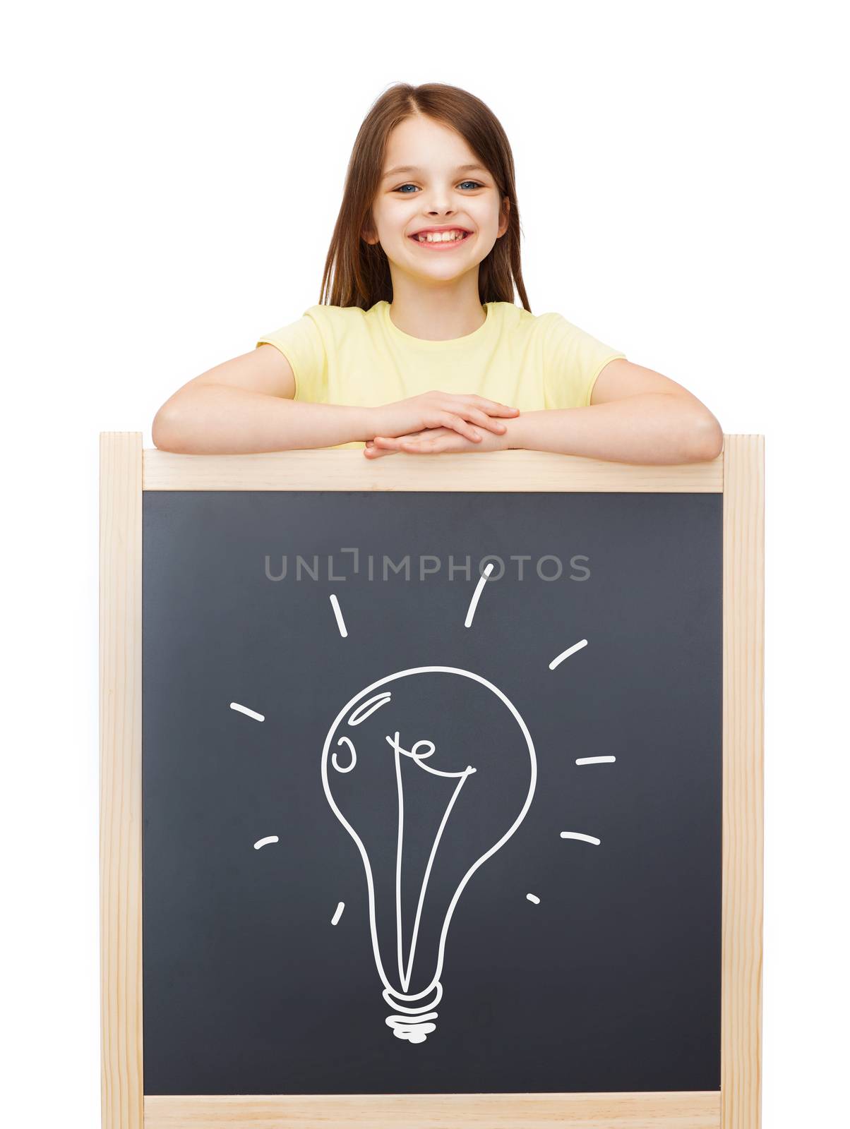 happy little girl with blackboard by dolgachov