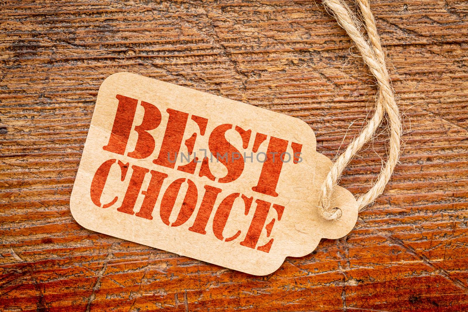 best choice sign a paper price tag against rustic red painted barn wood