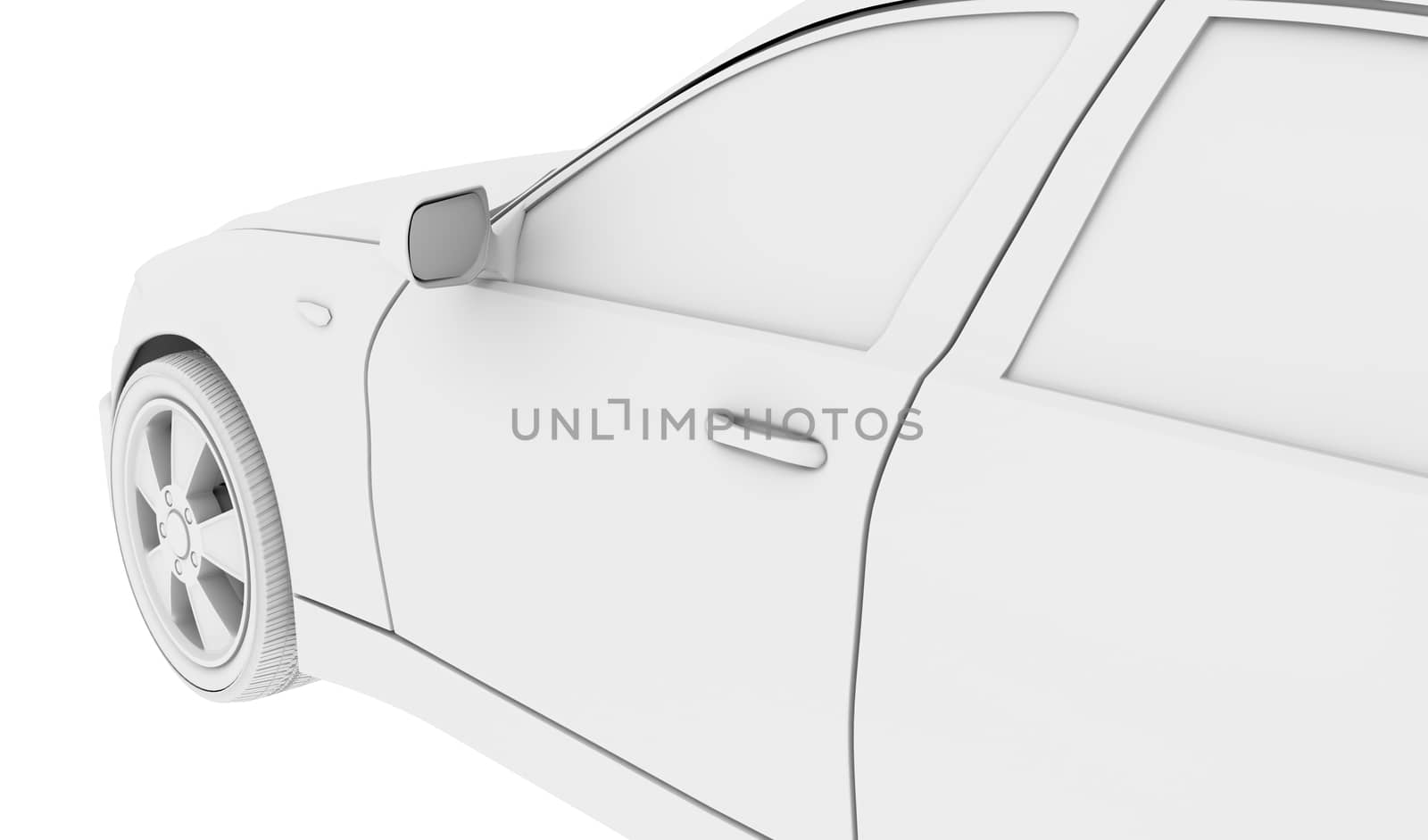 Car model on isolated white background, close-up view