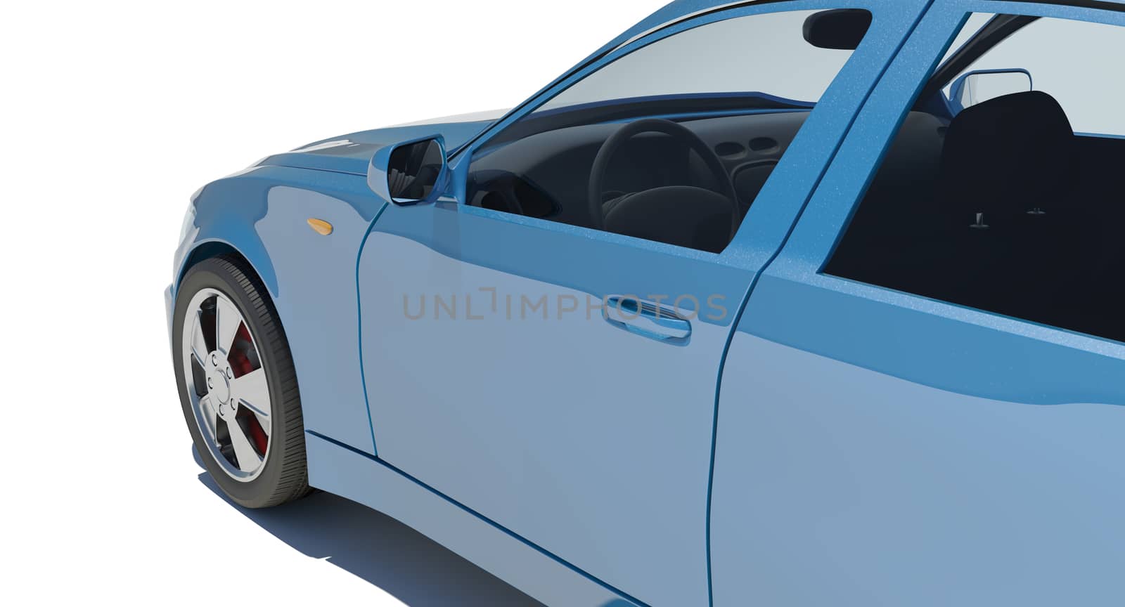 Car on isolated white background, close-up view