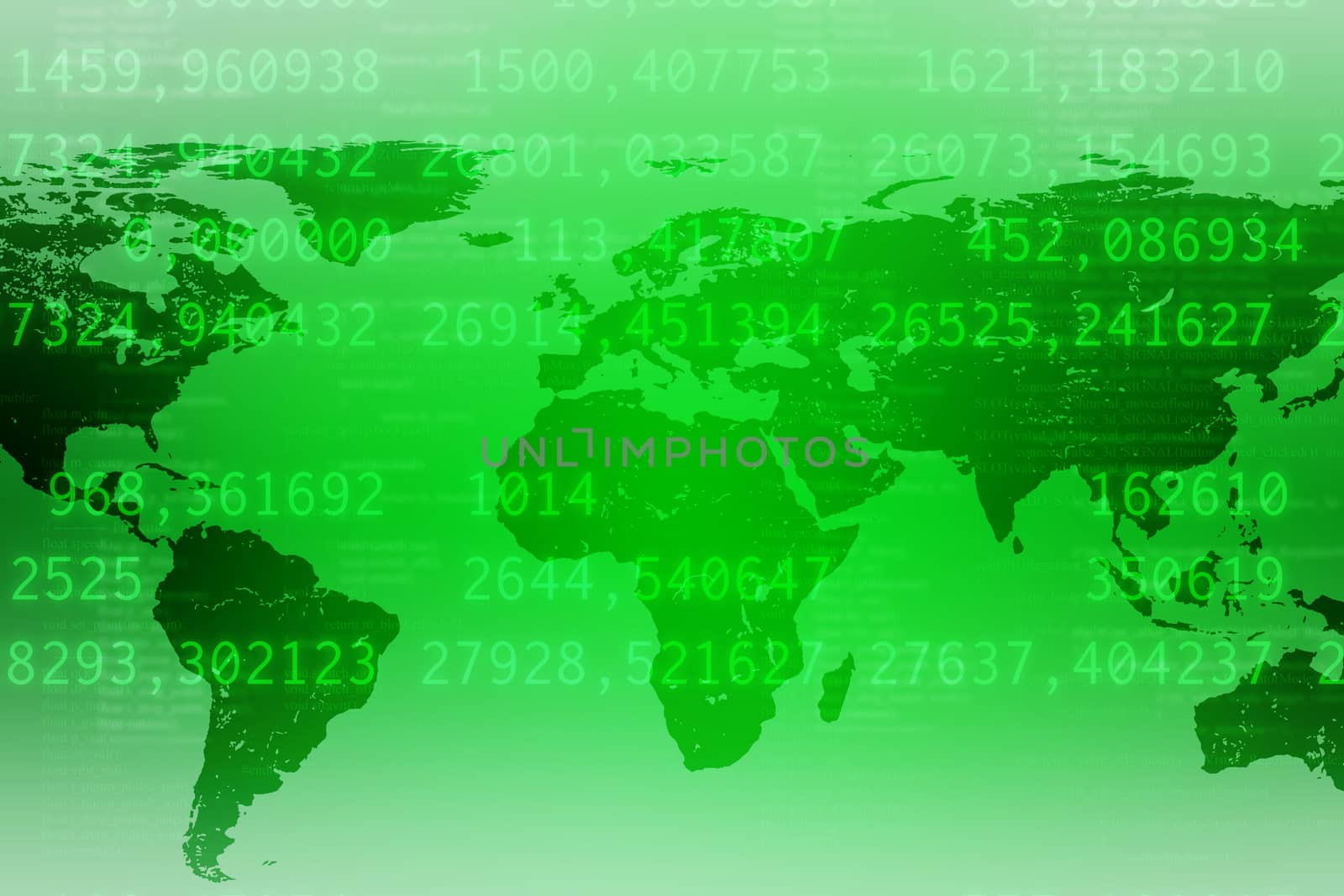 Abstract green background with world map and numbers