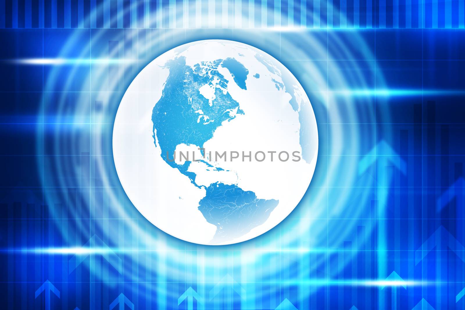 Earth on abstract blue background with arrows. Elements of this image furnished by NASA