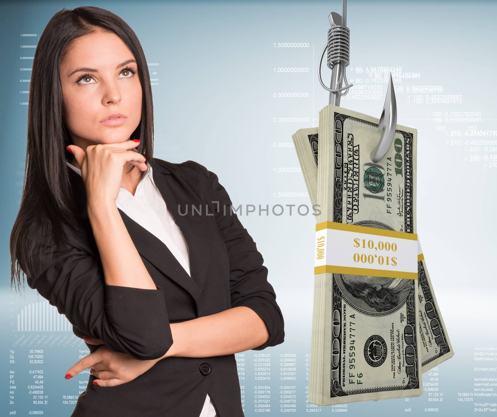 Thinking businesswoman with money by cherezoff