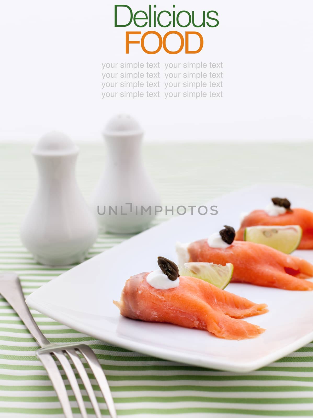 Smoked salmon roll with cream cheese.