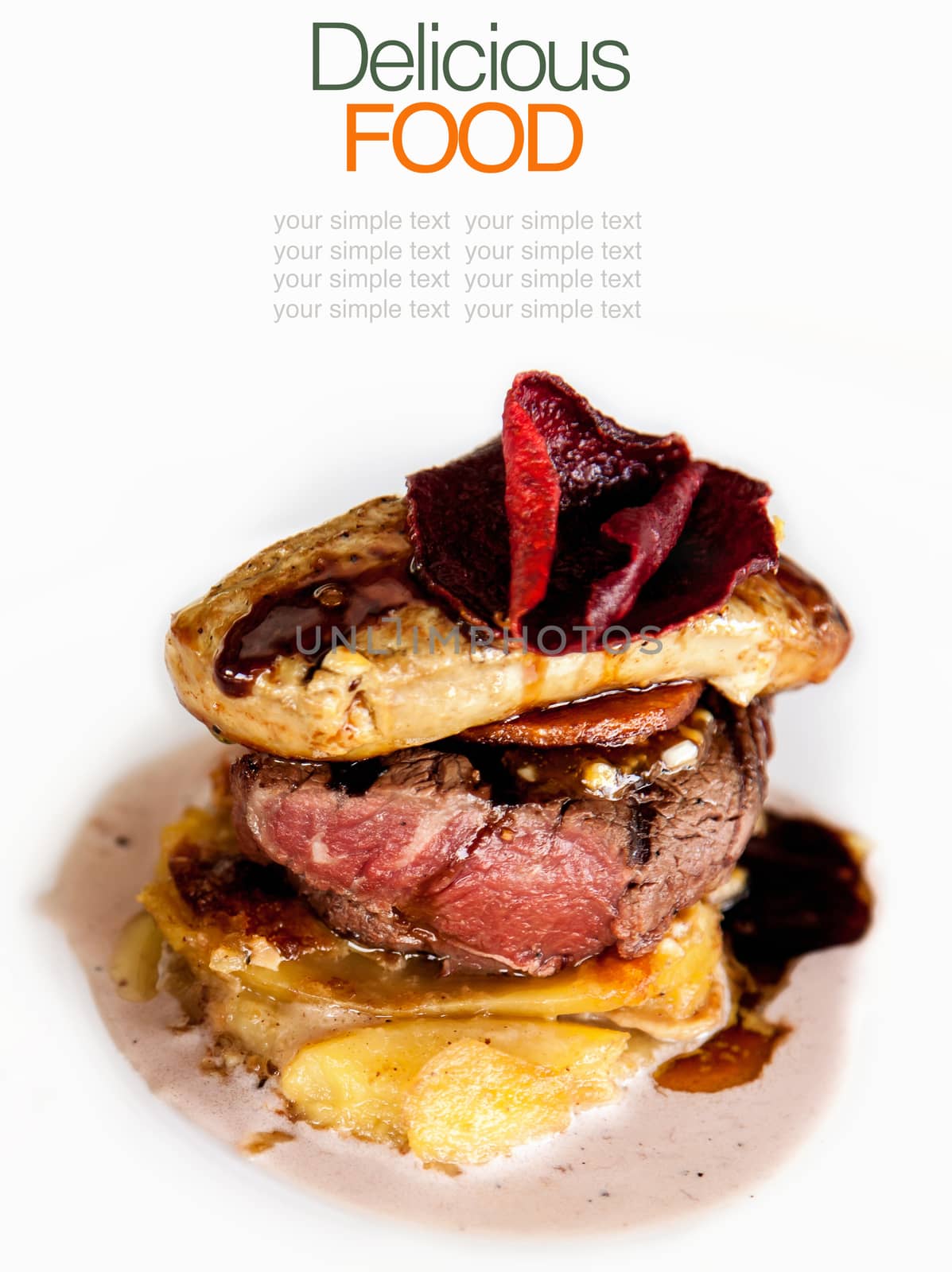Australian premium fillet tenderloin steak with Fried foie gras. by kerdkanno