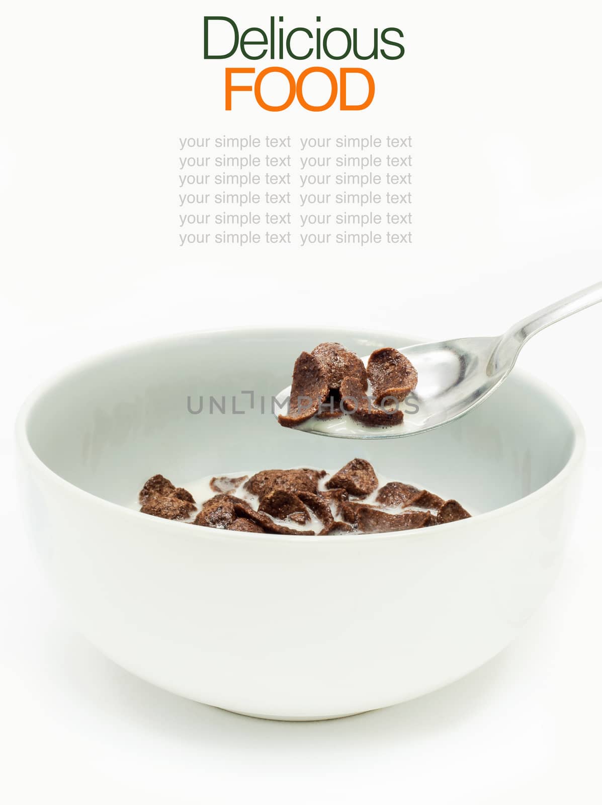 Chocolate cereals with milk isolate on white . by kerdkanno