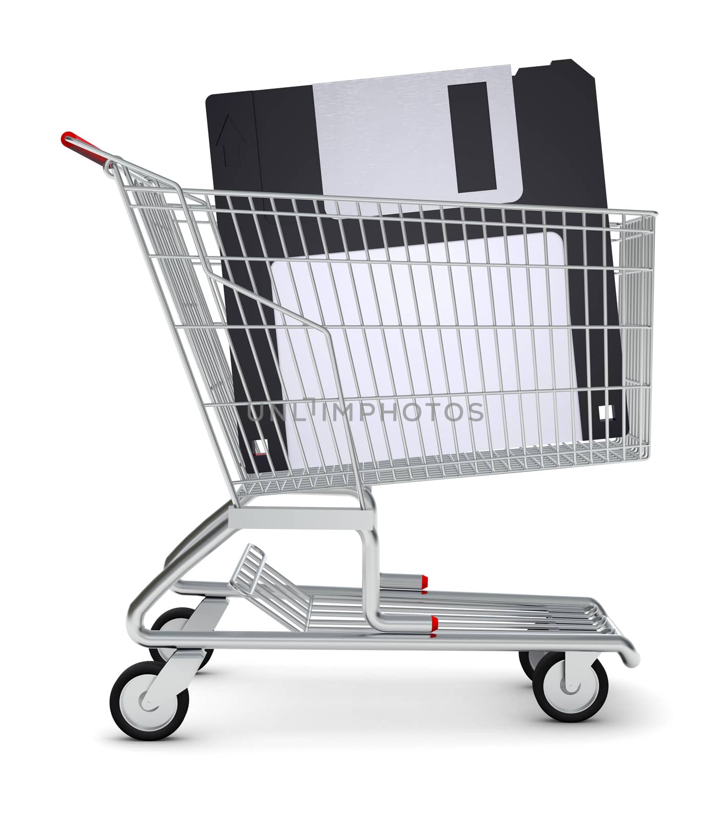 Floppy in shopping cart on isolated white background