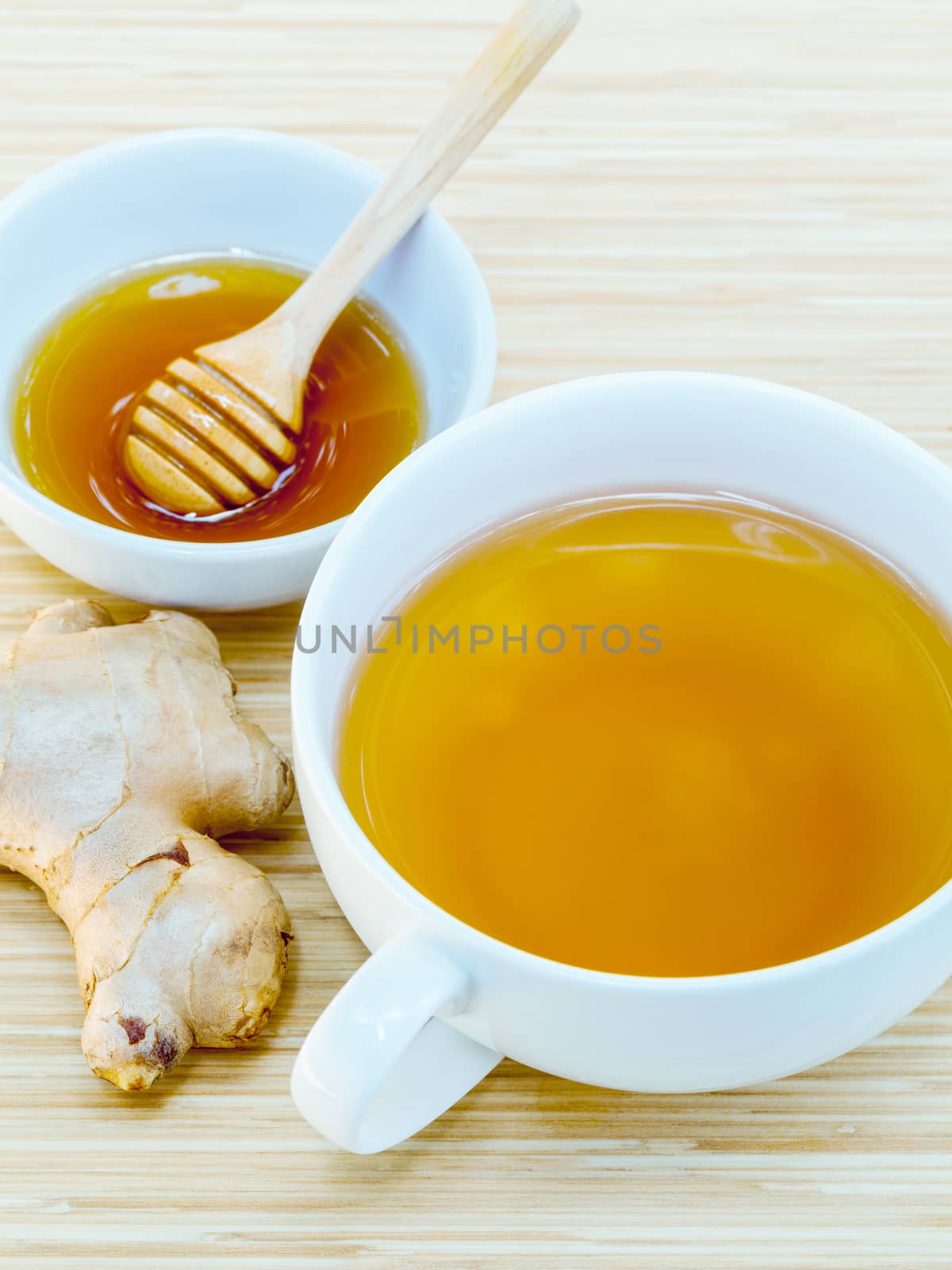 A Cup of ginger tea with honey on wooden background, concept for by kerdkanno