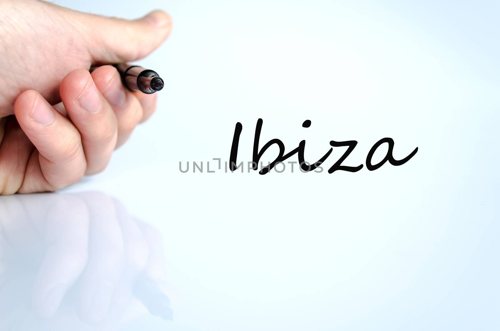 Pen in the hand isolated over white background and text concept