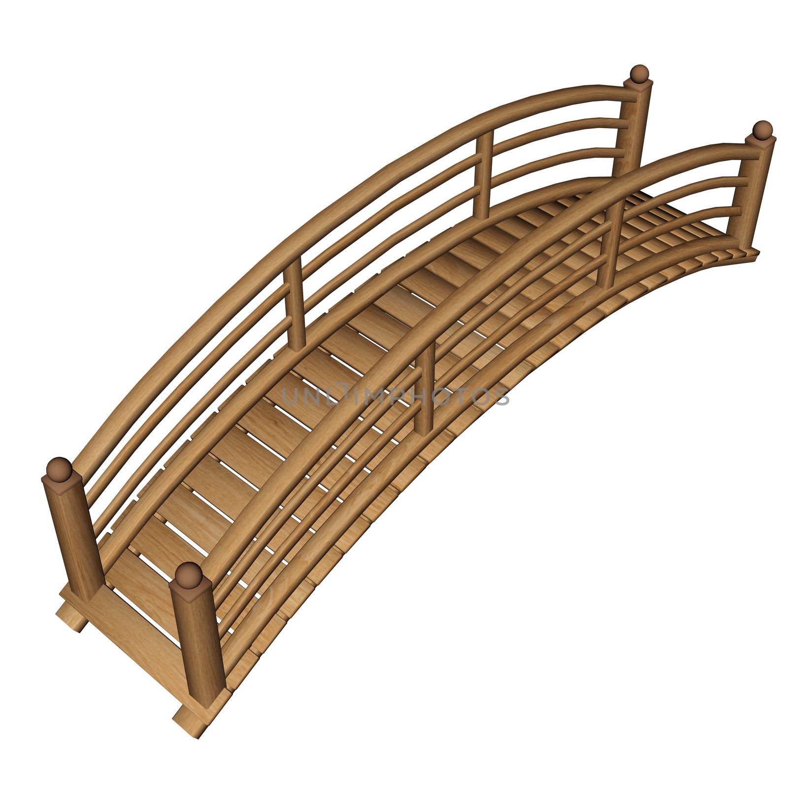 Garden bridge made of wood isolated in white background - 3D render