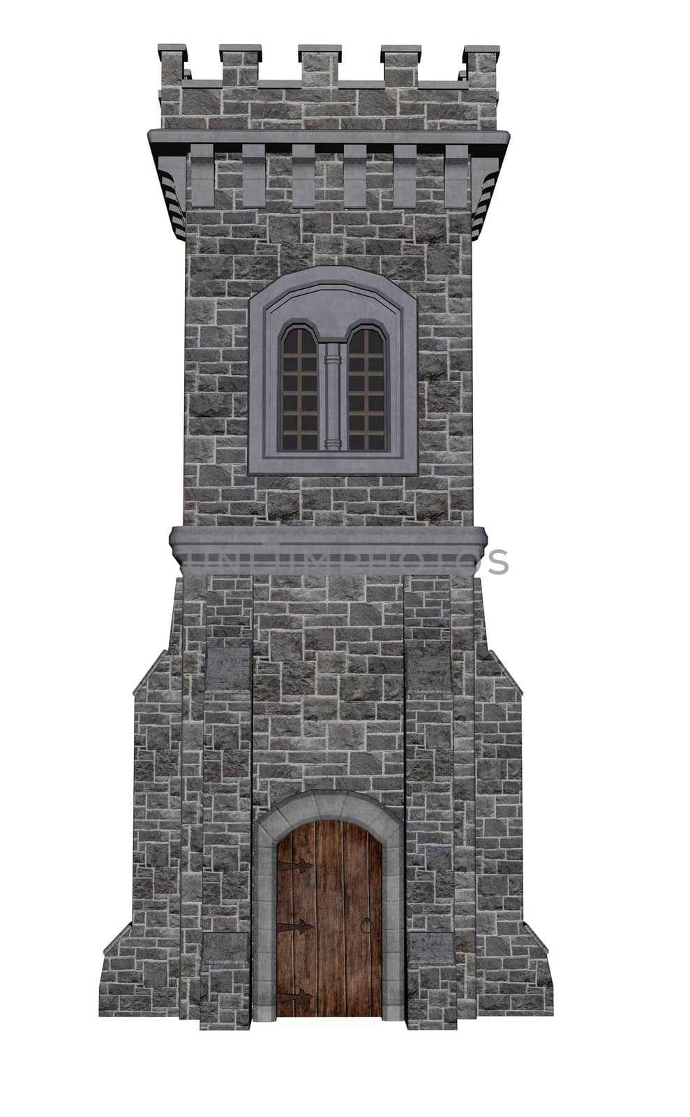 Square castle tower isolated in white background - 3D render