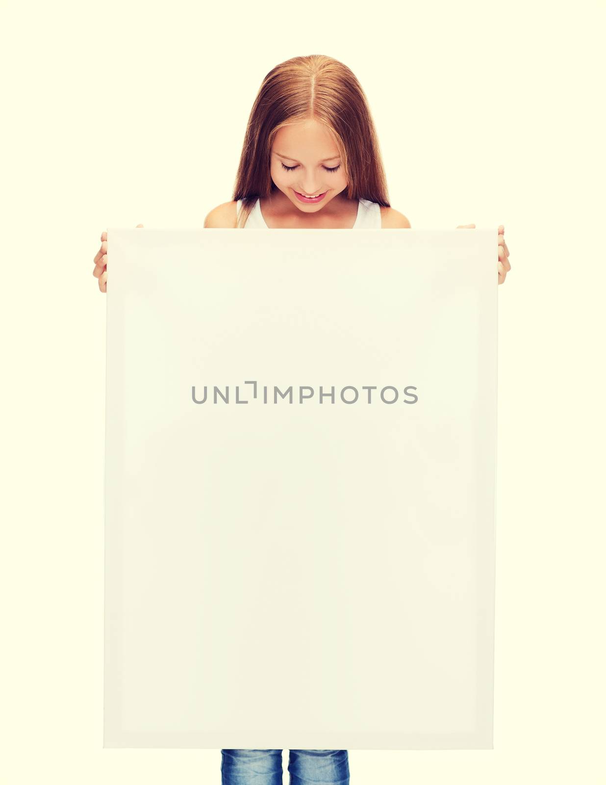 little girl with blank white board by dolgachov