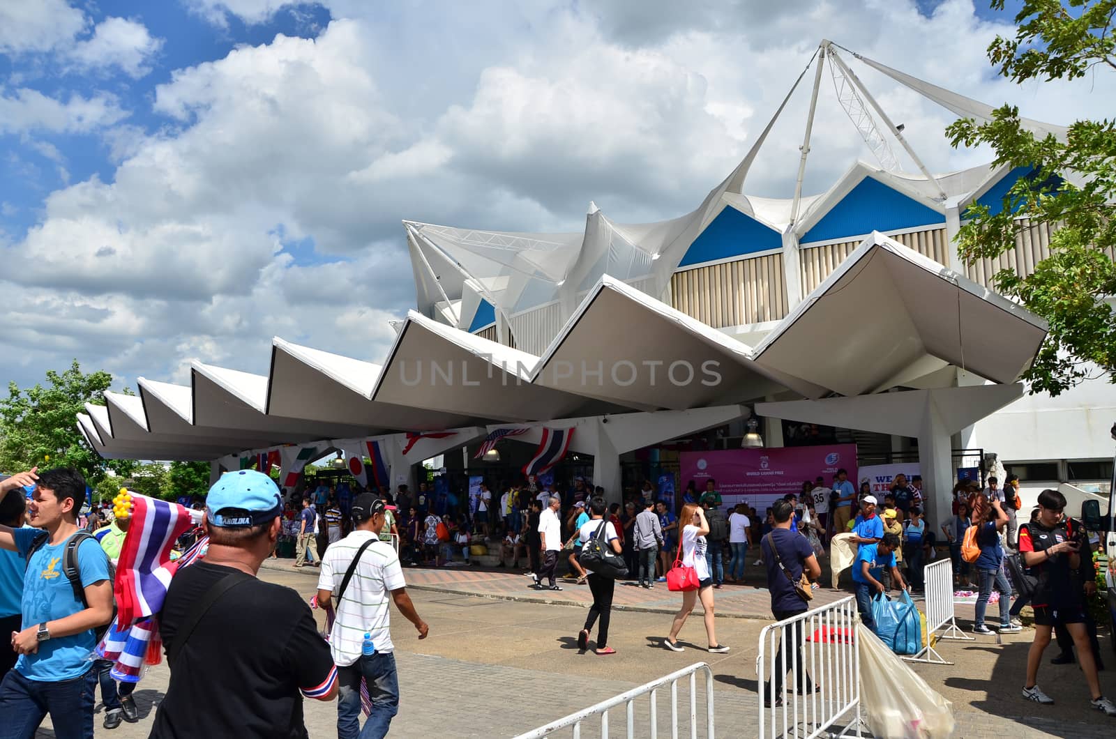 Bangkok, Thailand - July 3, 2015: Thai supporters at Indoor Stadium Huamark during the FIVB Volleyball World Grand Prix Thailand and Serbia on July 3, 2015 in Bangkok, Thailand.