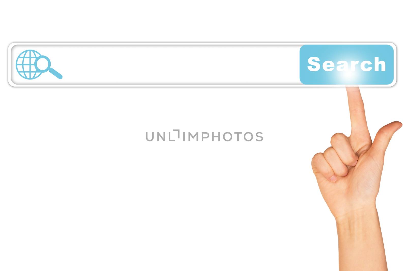 Humans hand on isolated white background with browser 