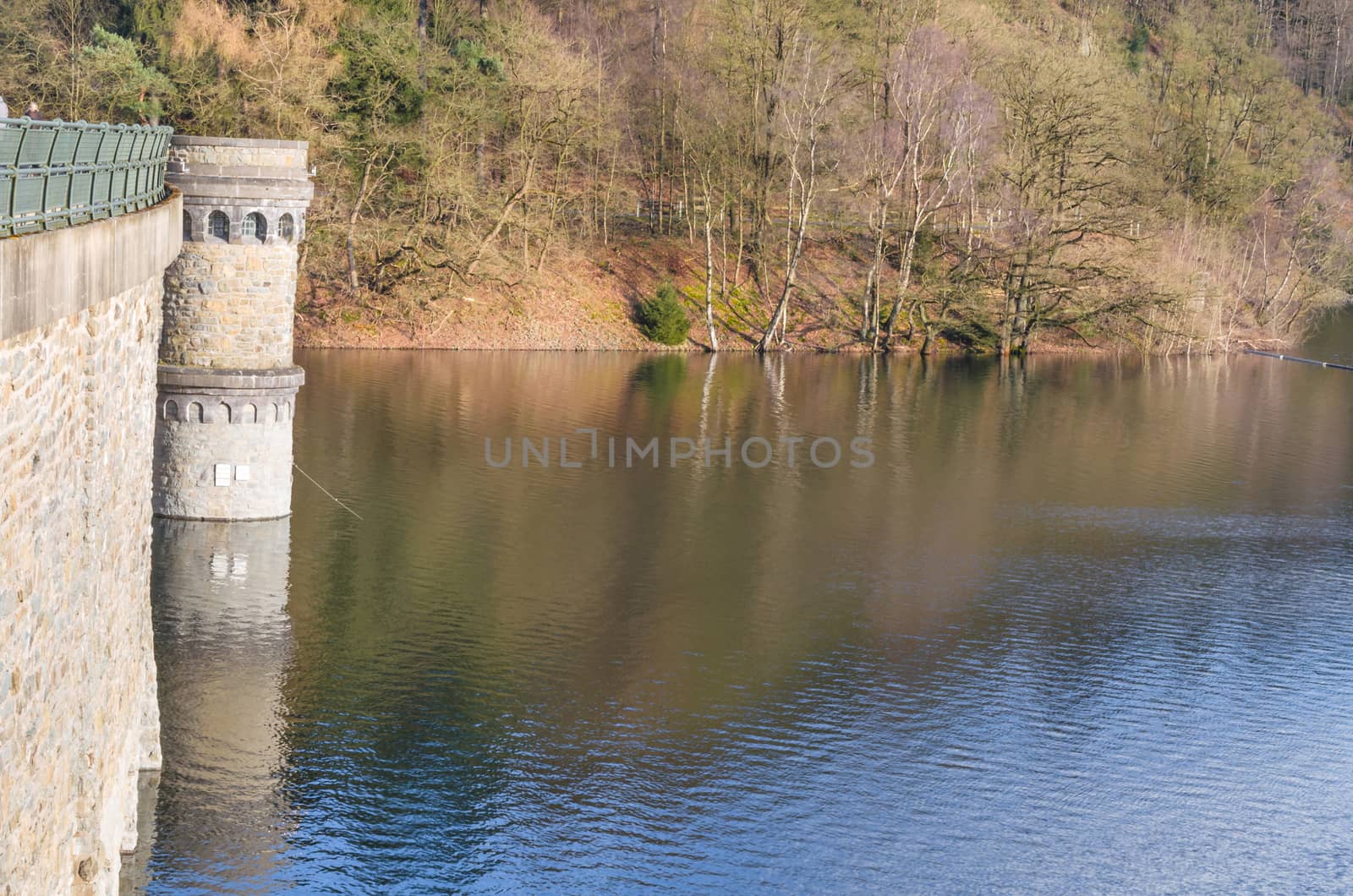 Dam wall of a hydroelectric power plant in Germany, North Rhine-Westphalia.