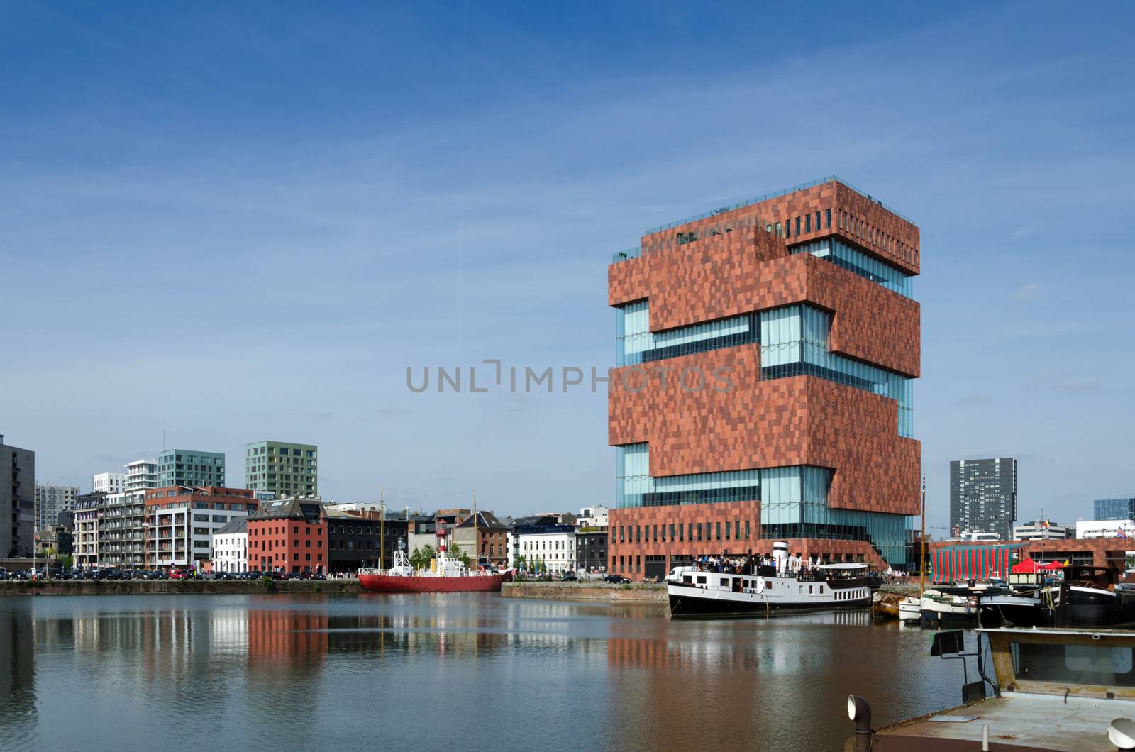 Museum aan de Stroom (MAS) along the river Scheldt in the Eilandje district of Antwerp, Belgium