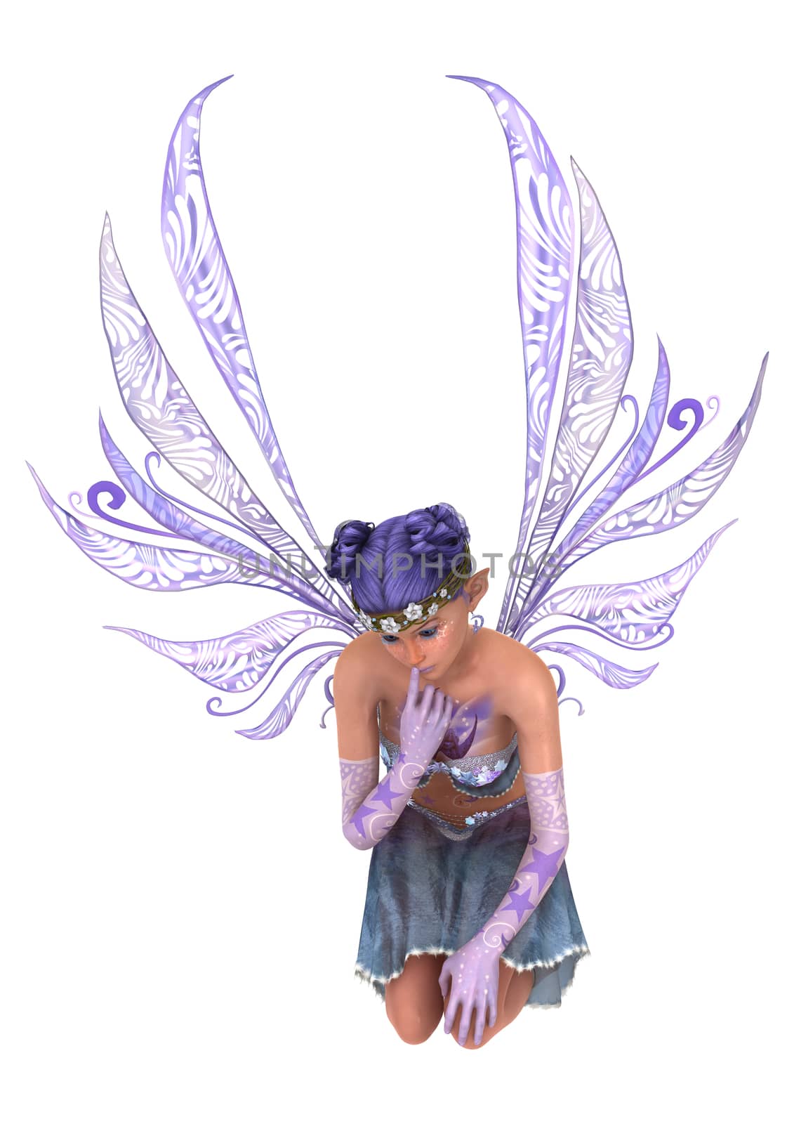 3D digital render of a beautiful purple fairy isolated on white background