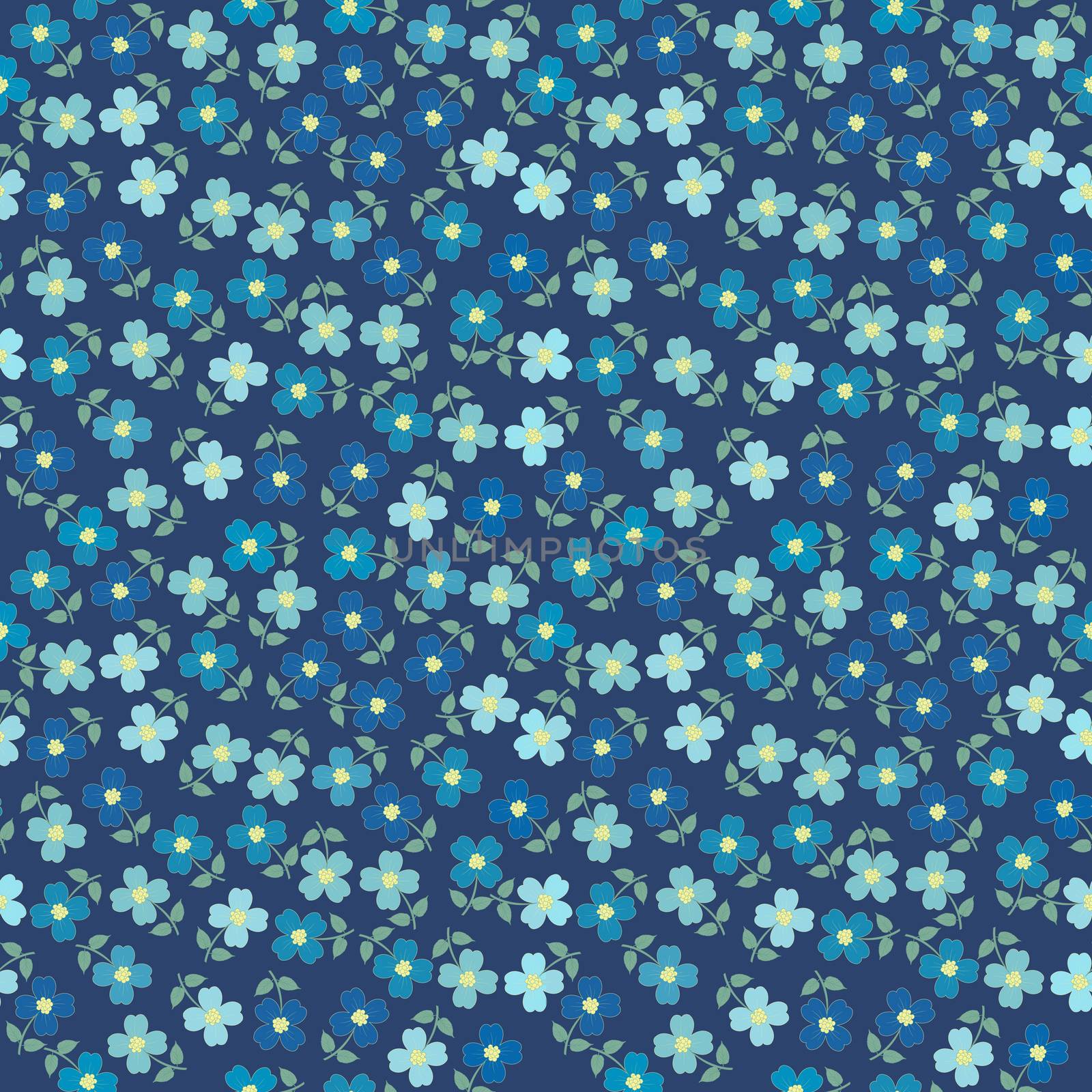 Romantic floral seamless pattern of blue flowers forget me not