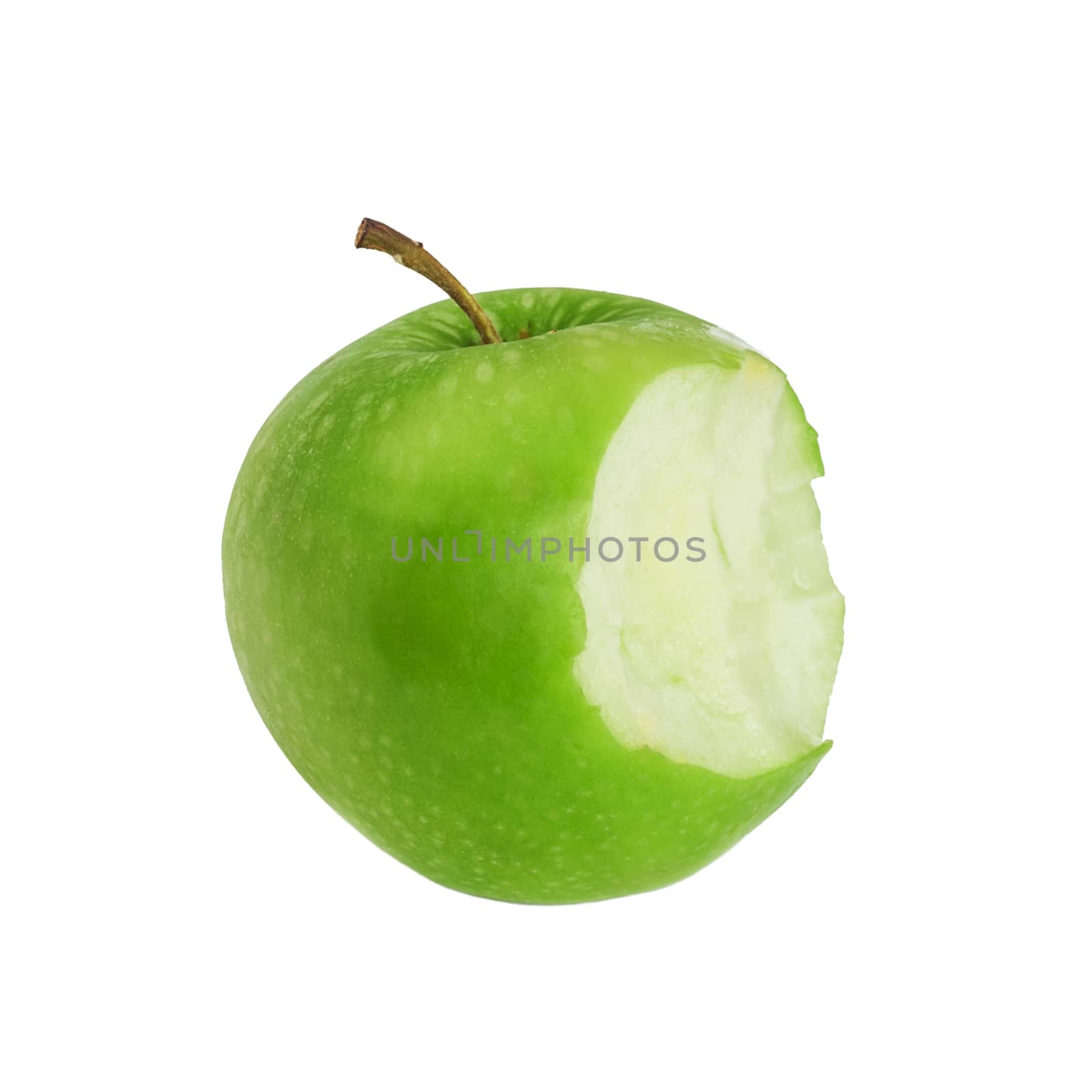 Bite green apple, Isolated on a white background