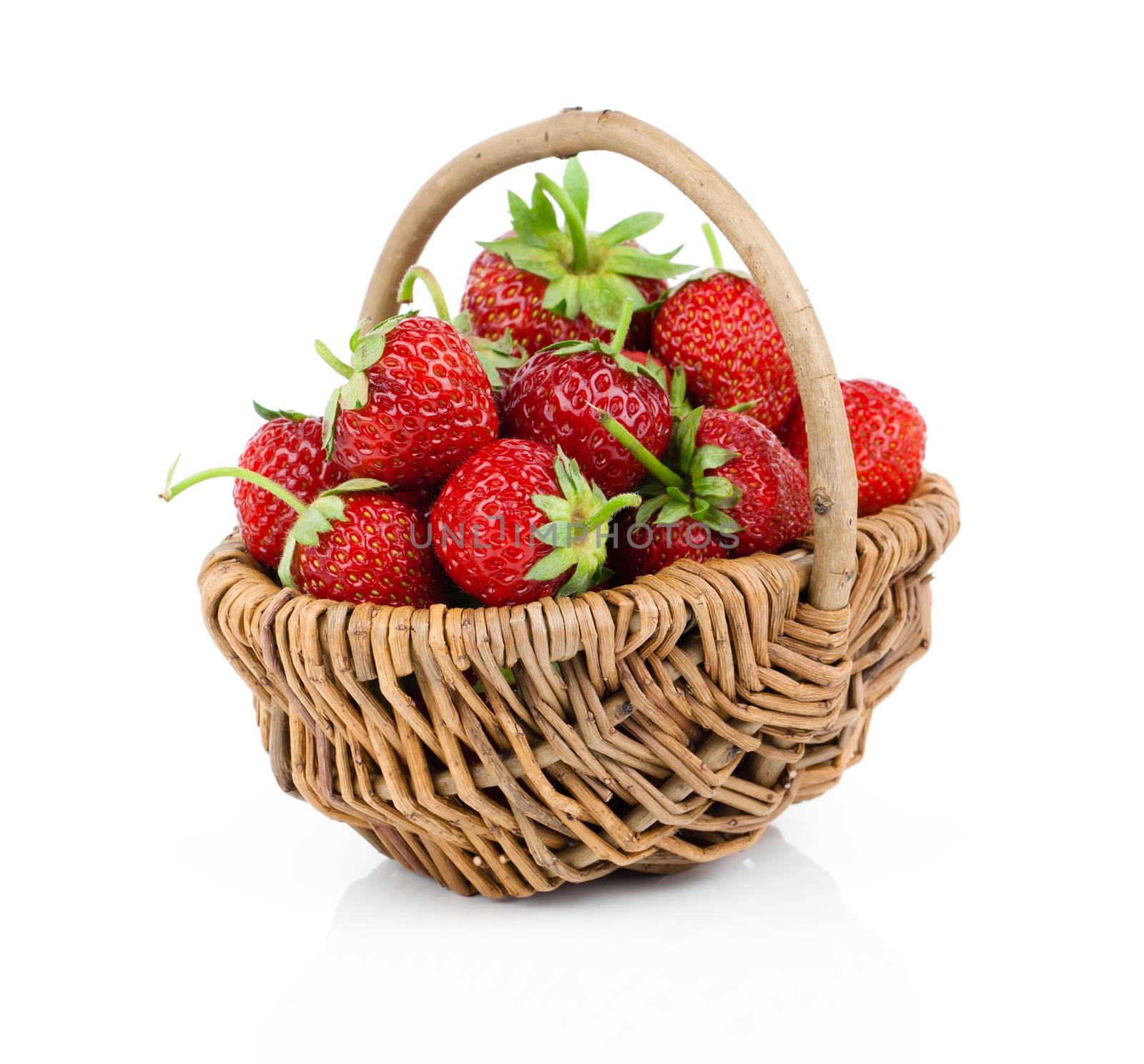 fresh Strawberries in basket on white background