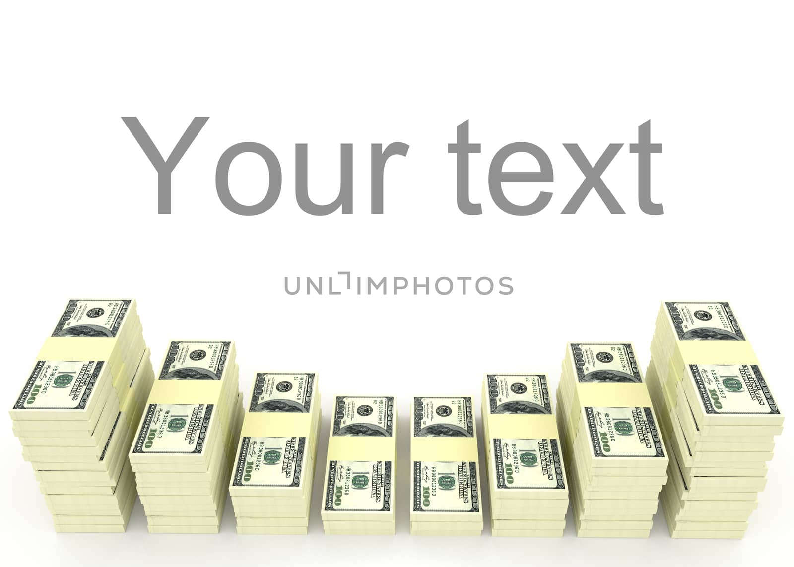 Big money stacks from dollars with blank space for your text