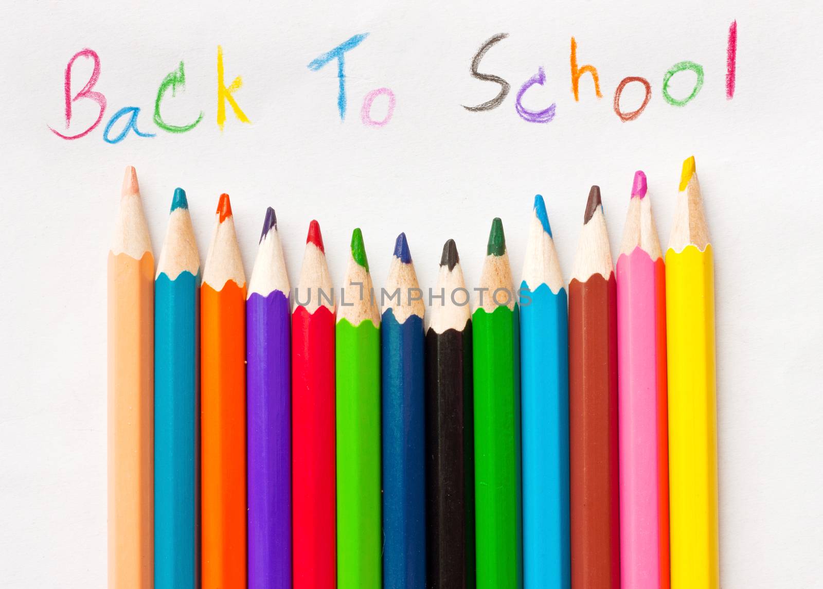 Back to school, Colorful pencil crayons on a white background