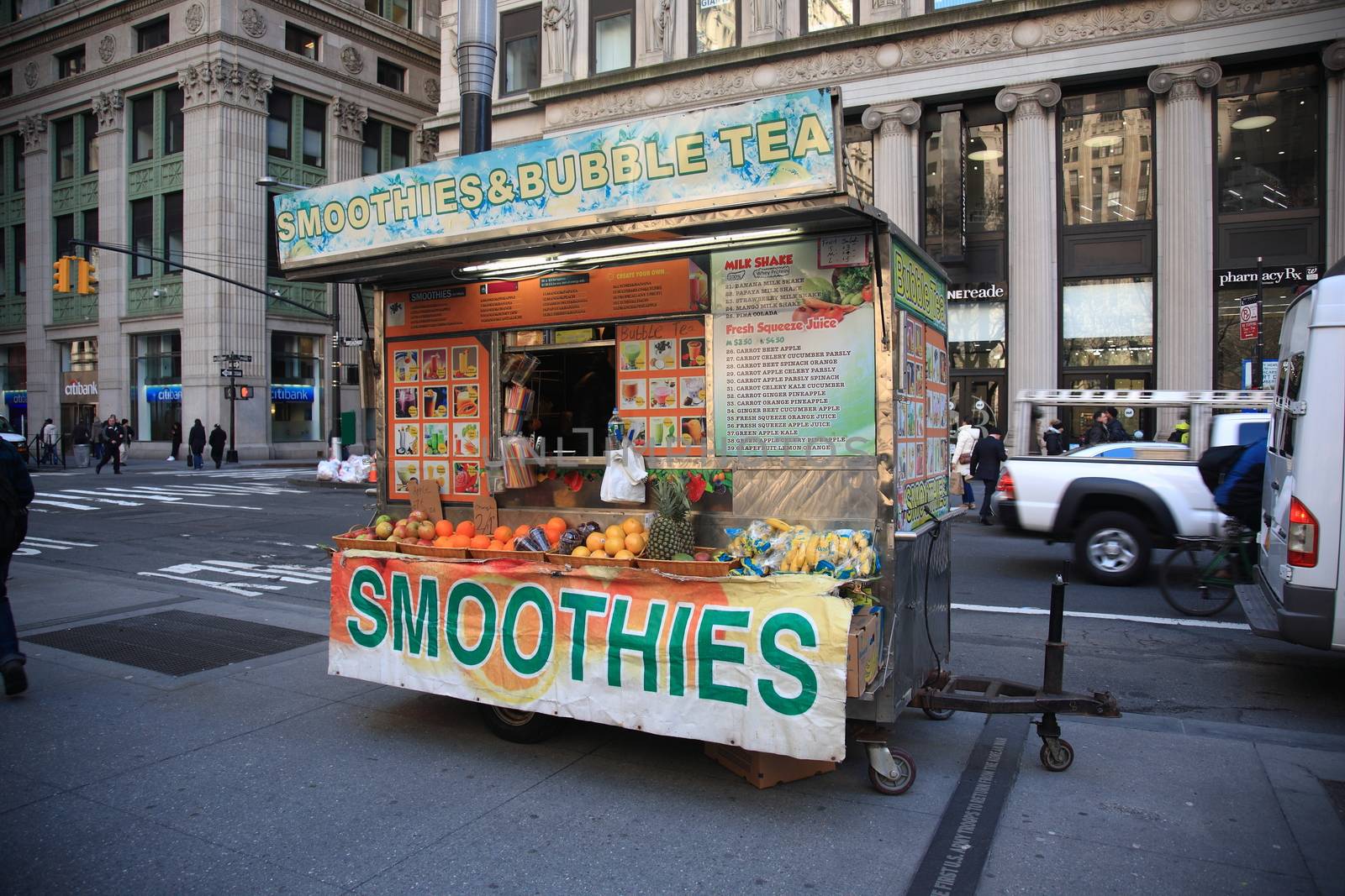 Food stand on a Manhattan NYC street.