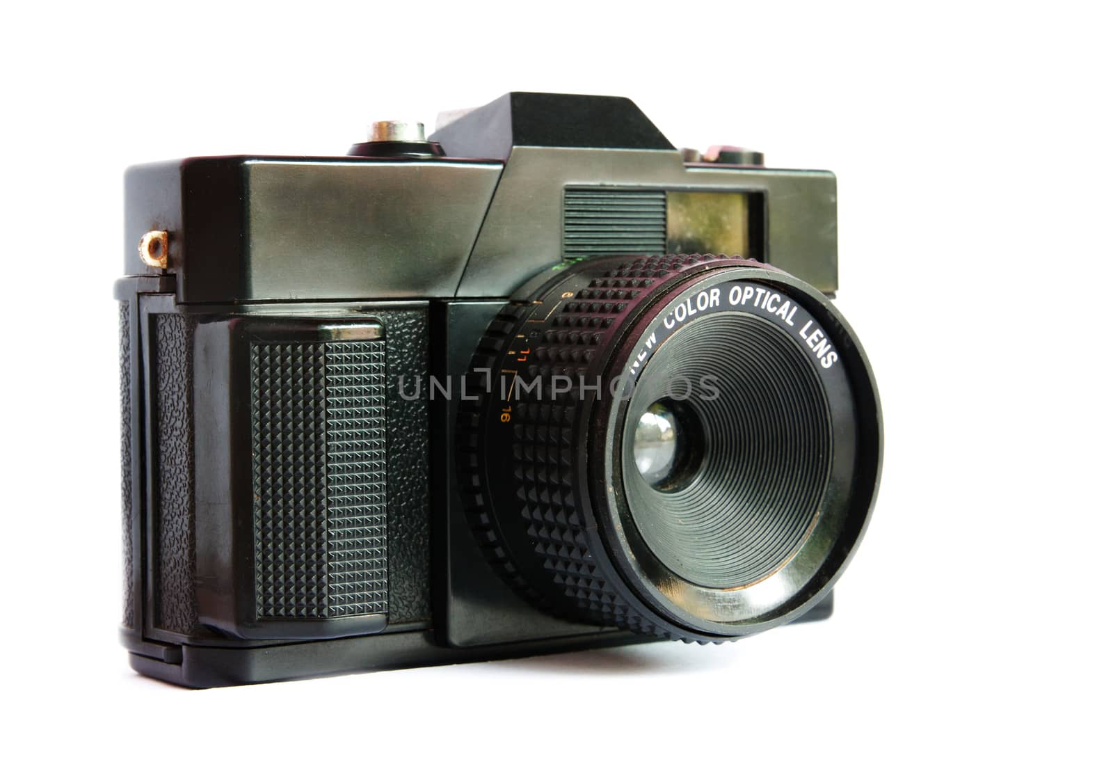 An elegant retro range finder camera isolated on white background