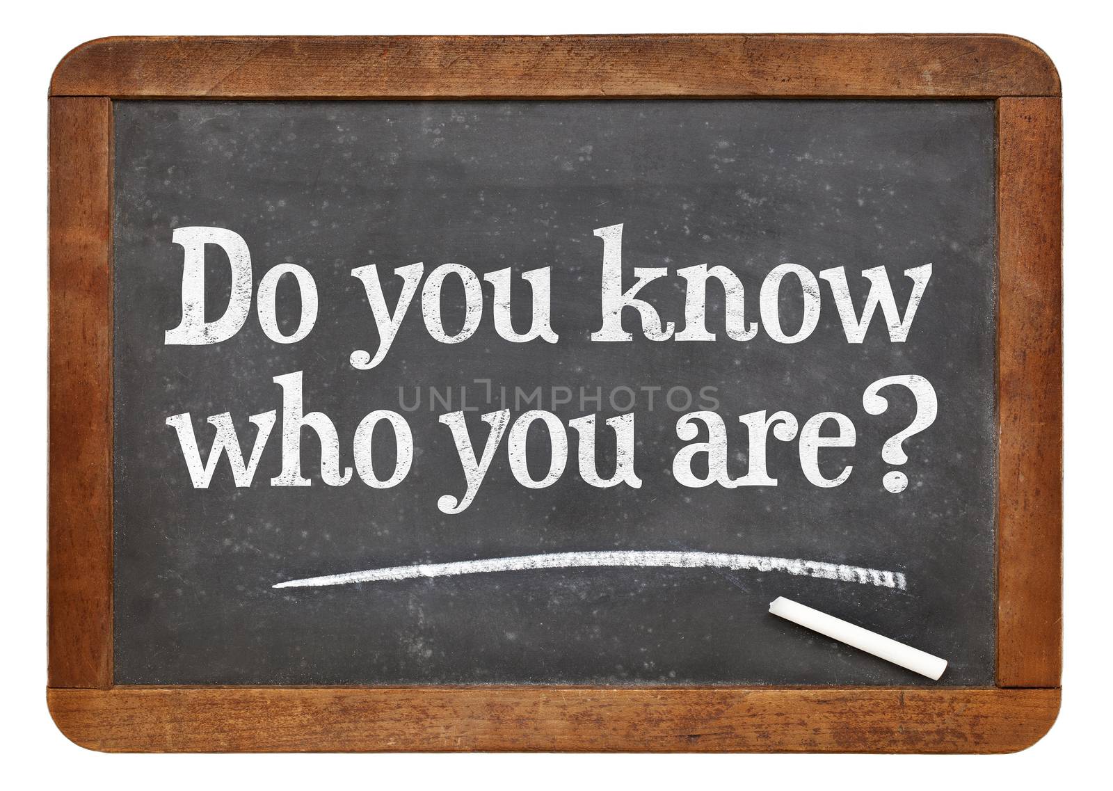 Do you know who you are ? A question on a vintage slate blackboard