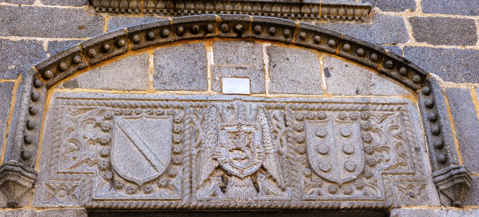 Coat of Arms Franco Castile Symbols Castle Walls Avila Spain by bill_perry