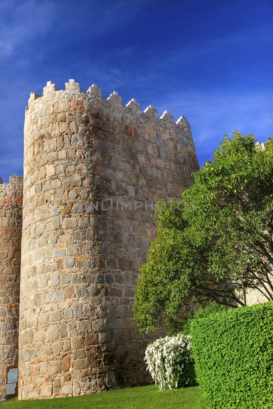 Walls Castle Avila Castile Spain.  Described as the most 16th century town in Spain.  Walls created in 1088 after Christians conquer and take the city from the Moors  