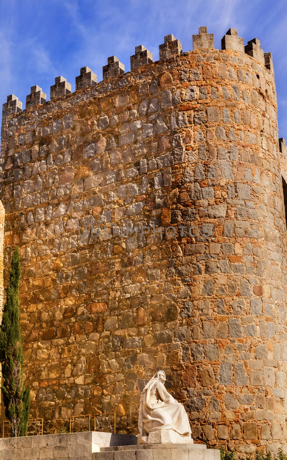 White Saint Teresa Statue Avila Castle Walls Arch Castile Spain by bill_perry
