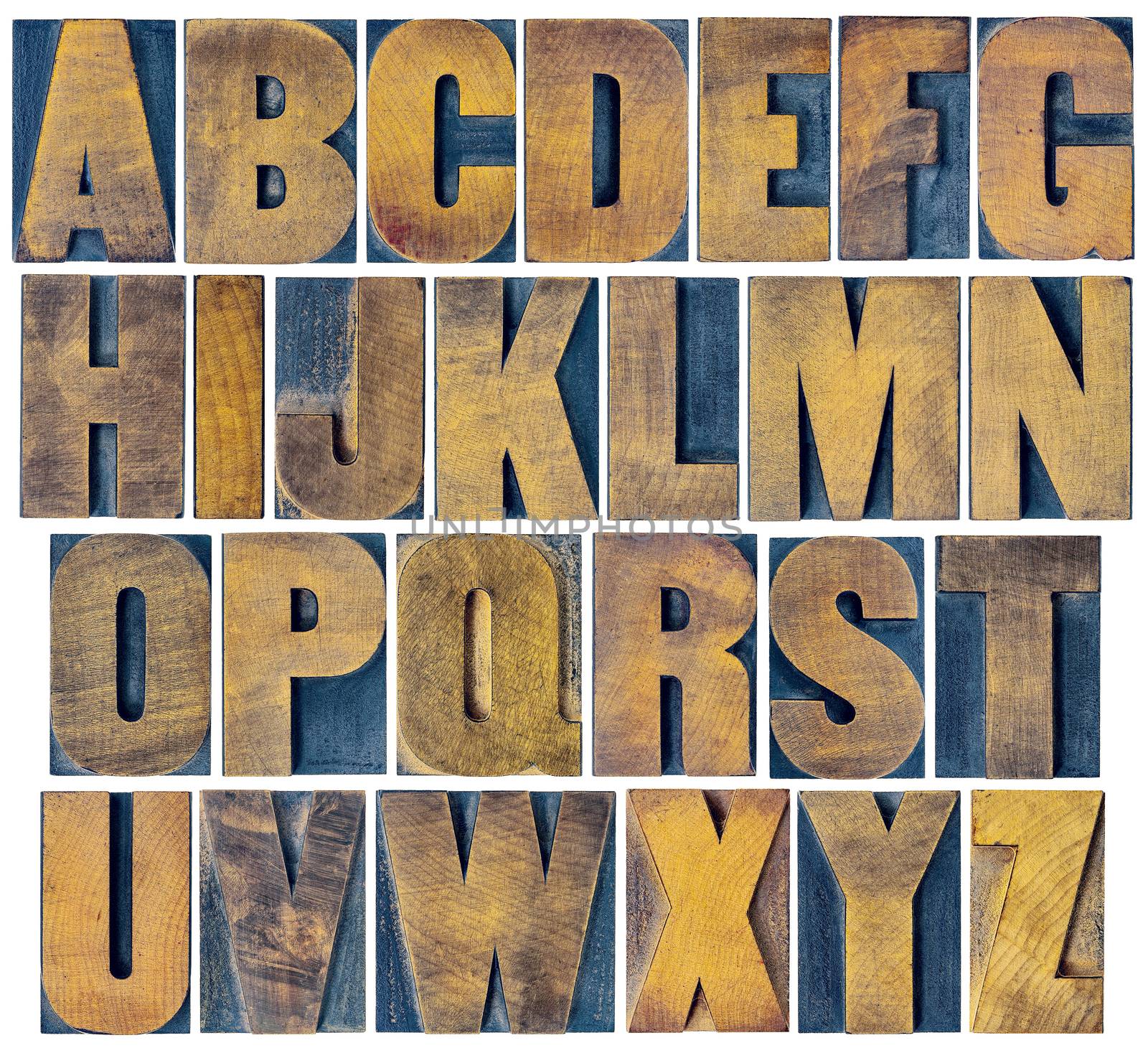 alphabet set in vintage letterpress wood type by PixelsAway