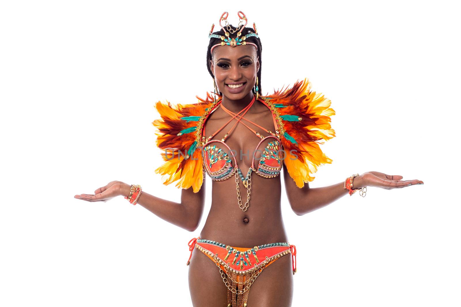 Carnival woman dancer isolated over white
