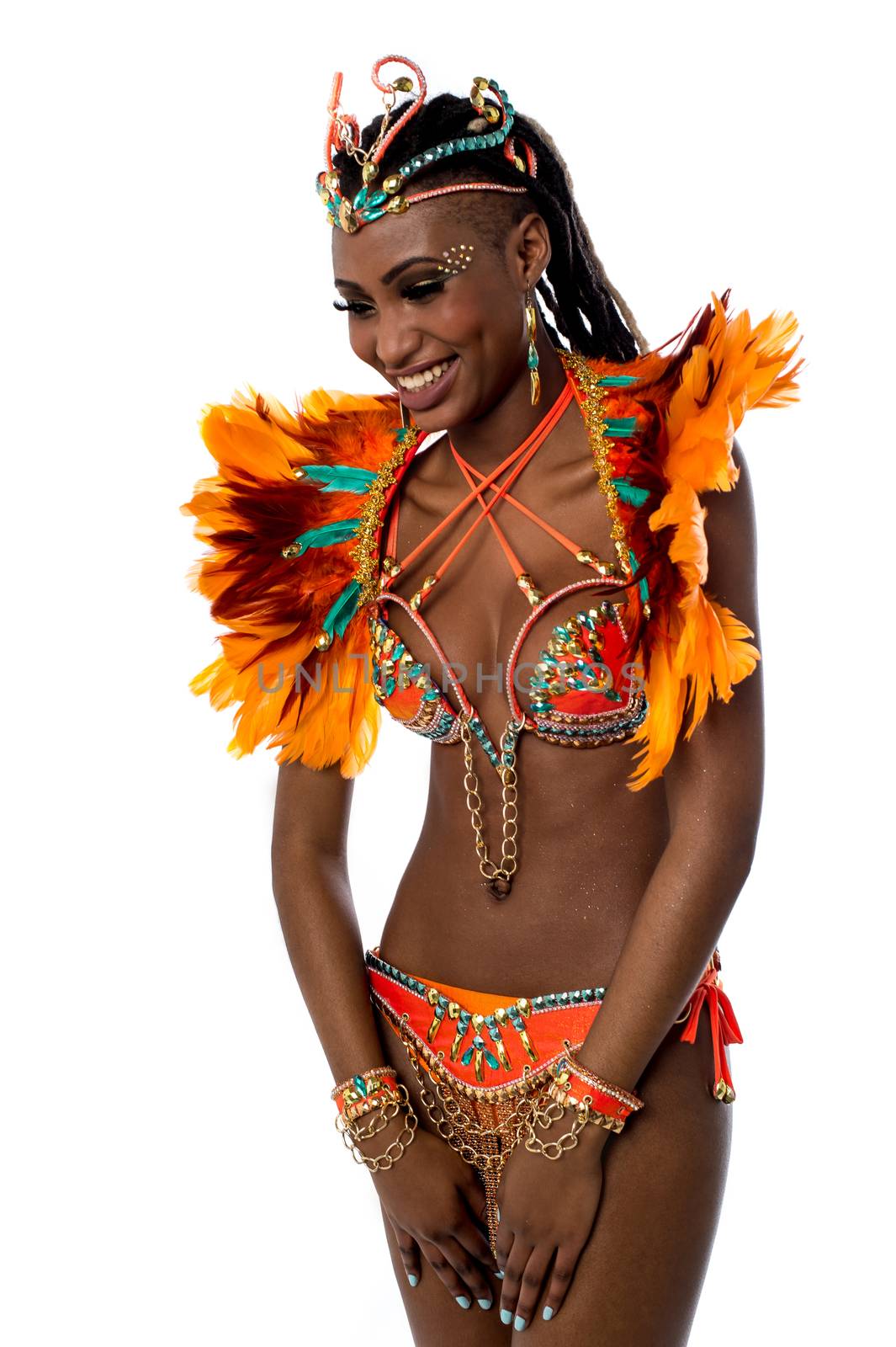 Image of a carnival woman isolated over white