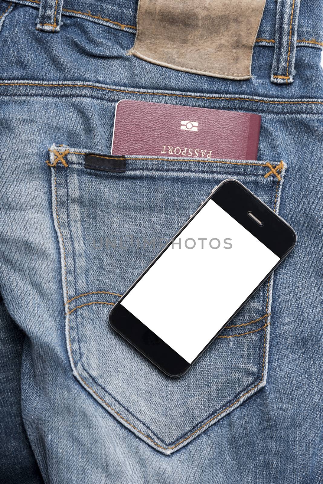 passport in jean pocket with smart phone