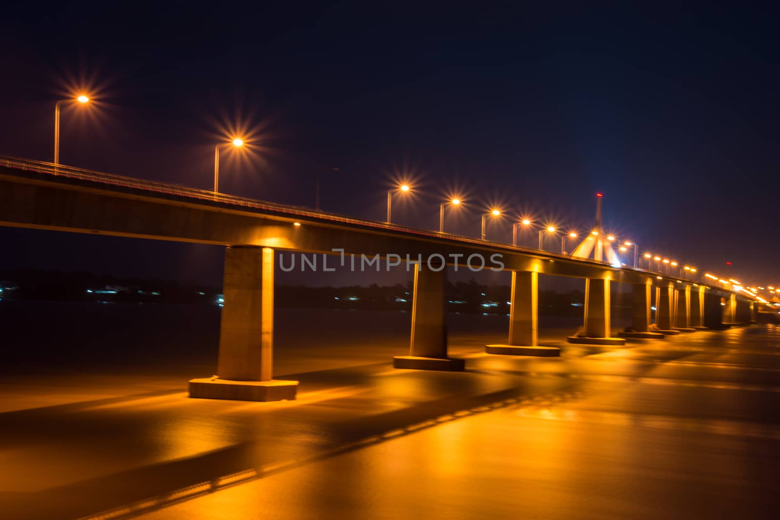 Bridge across the Mekong River At night.