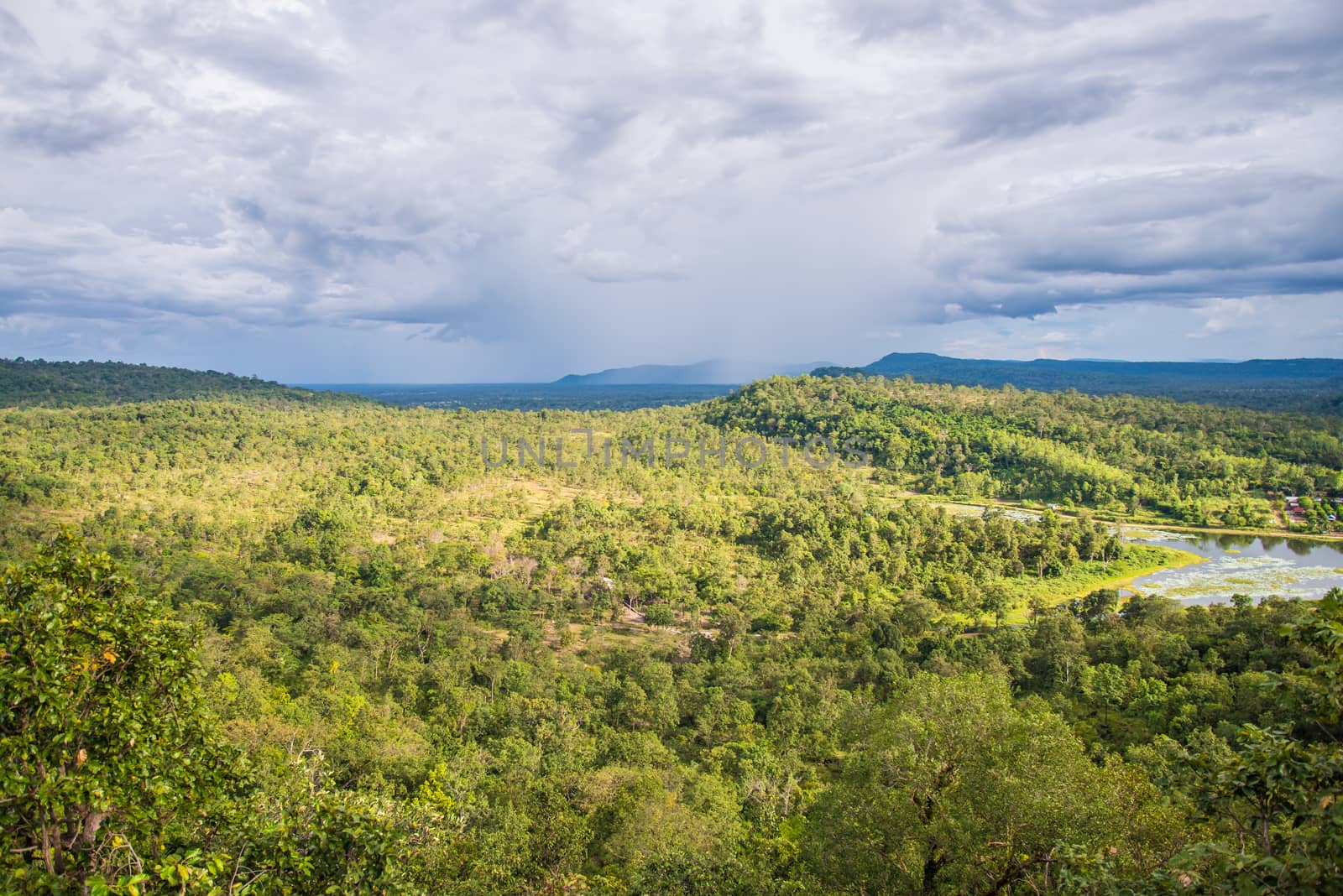 Mostly cloudy and mountain in Thailand, Raining.