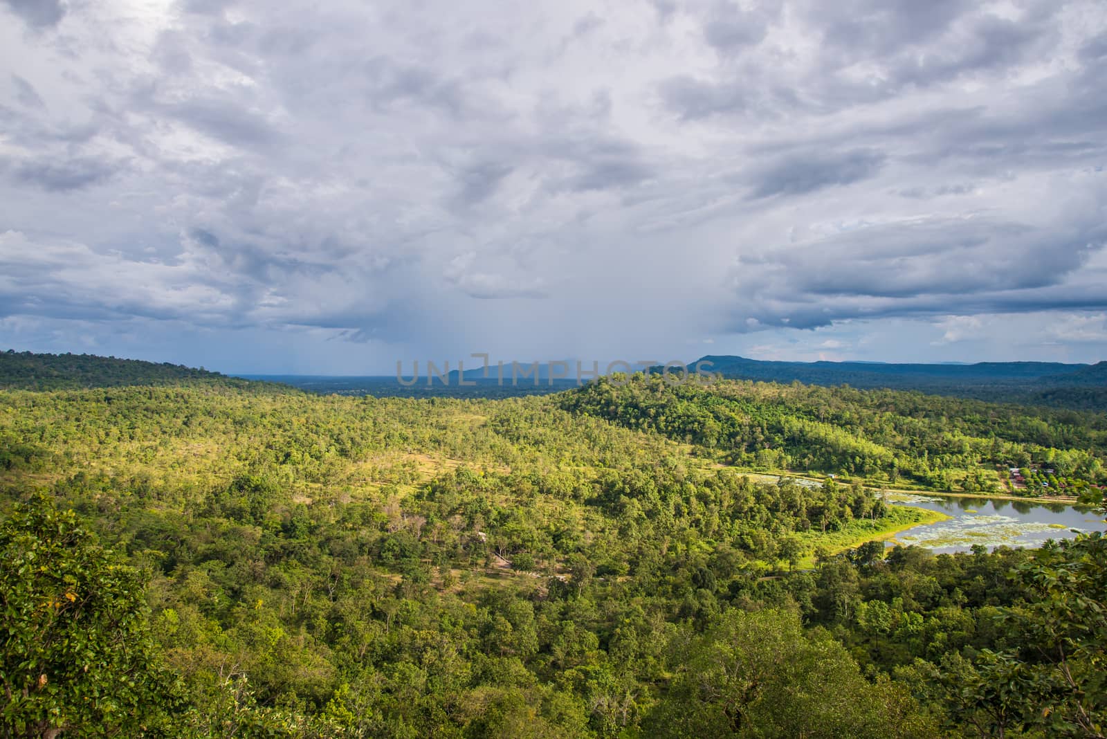 Mostly cloudy and mountain in Thailand, Raining.