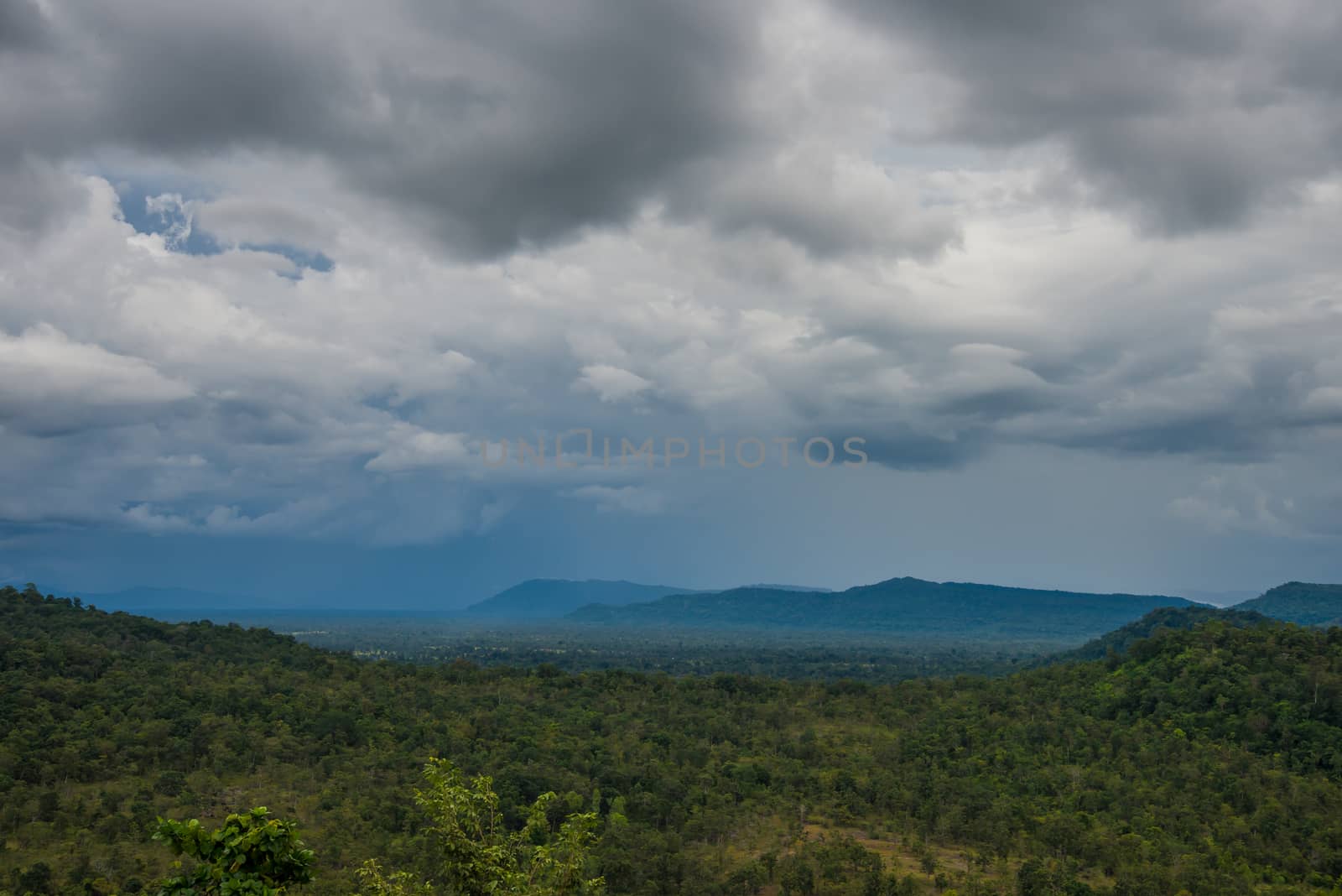 Mostly cloudy and mountain in Thailand, Raining.