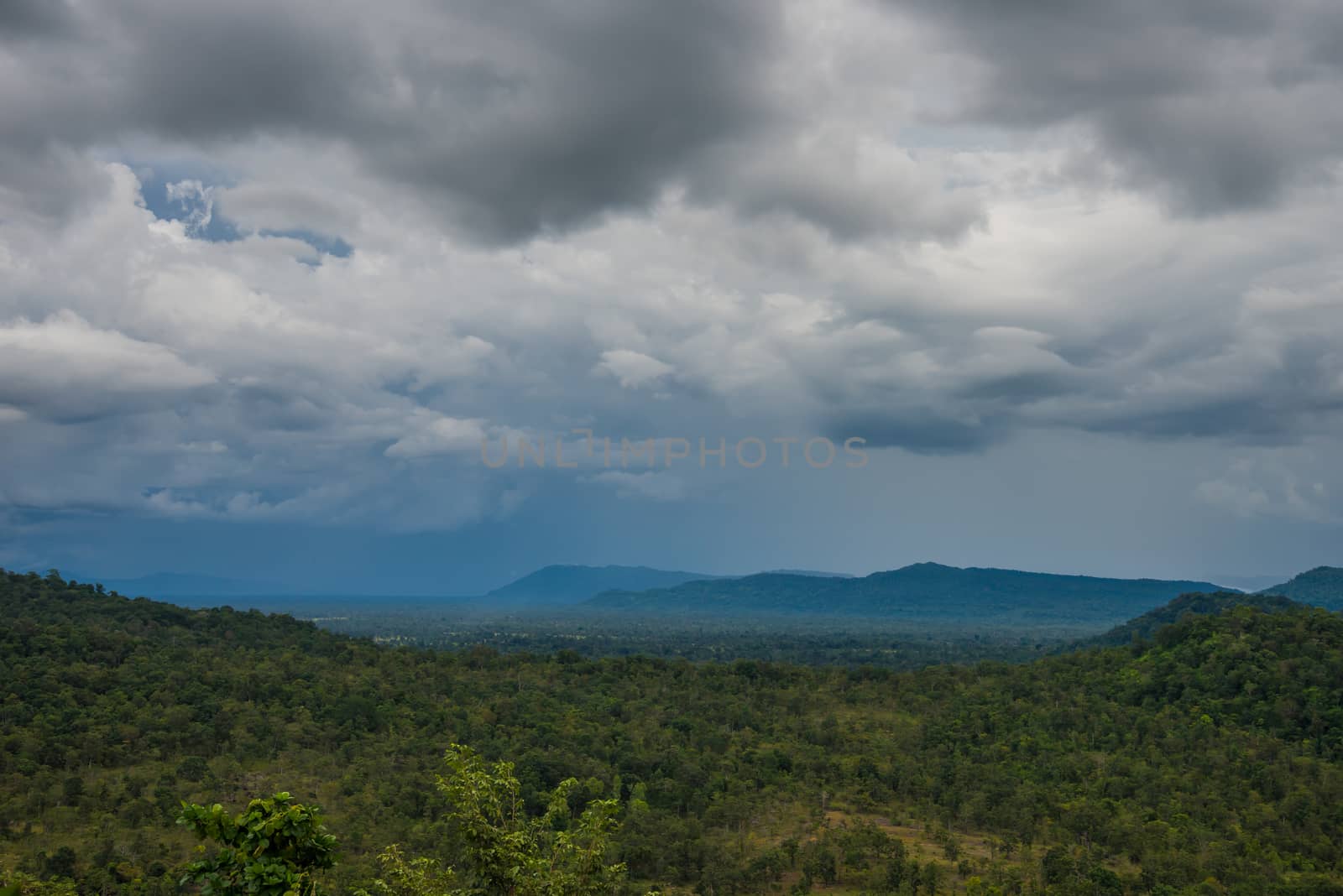 Mostly cloudy and mountain in Thailand, Raining.