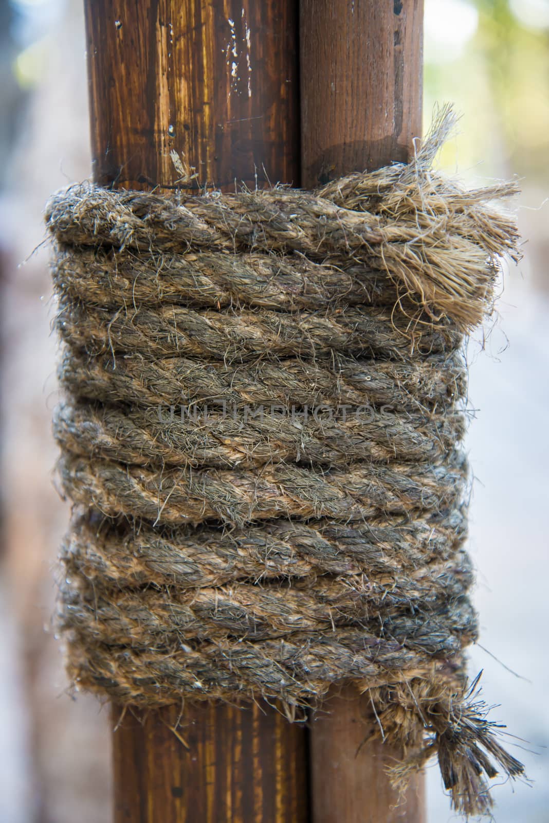 Hemp rope wrapped around the rods to seized the rods to the pole.