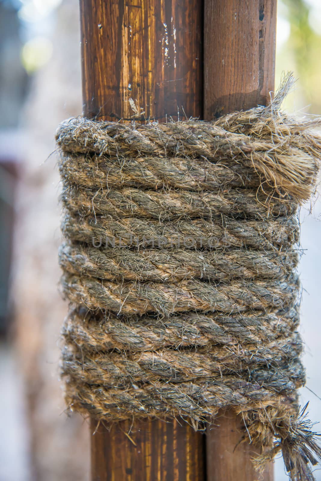 Hemp rope wrapped around the rods to seized the rods to the pole.