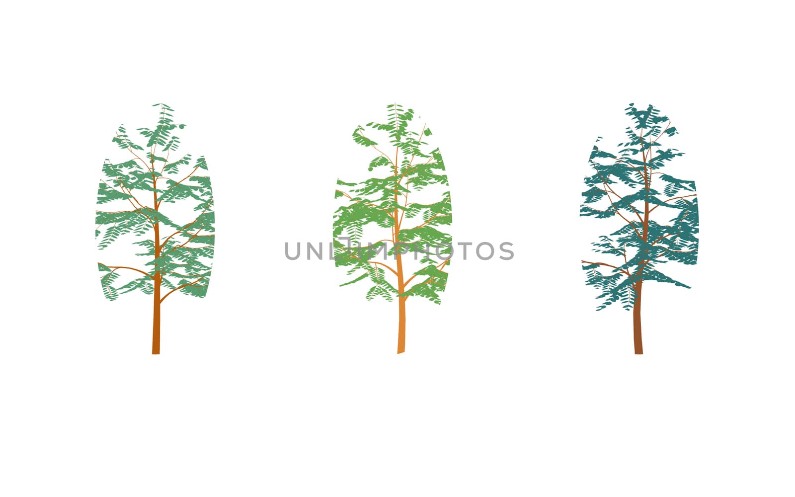 Different colored trees in flat design.Set isolated on white by teerawit