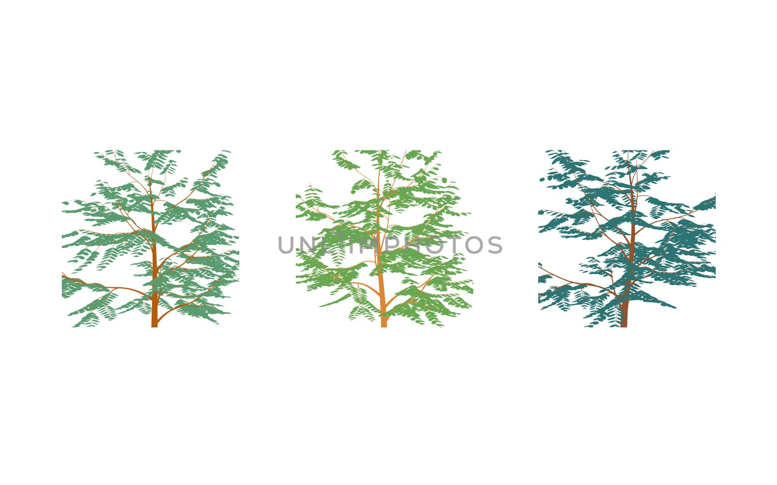 Different colored trees in flat design.Set isolated on white by teerawit