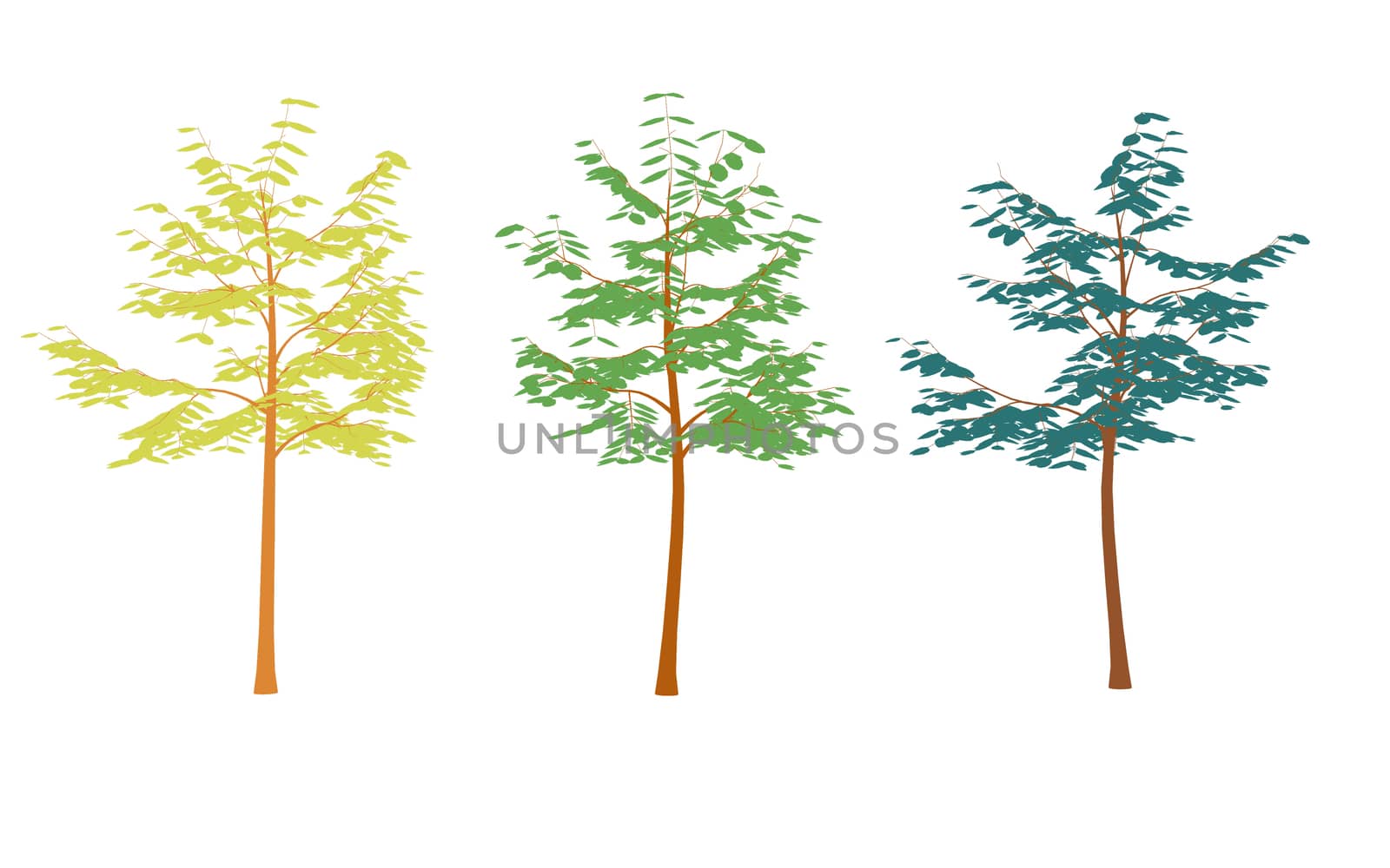 Different colored trees in flat design.Set isolated on white by teerawit