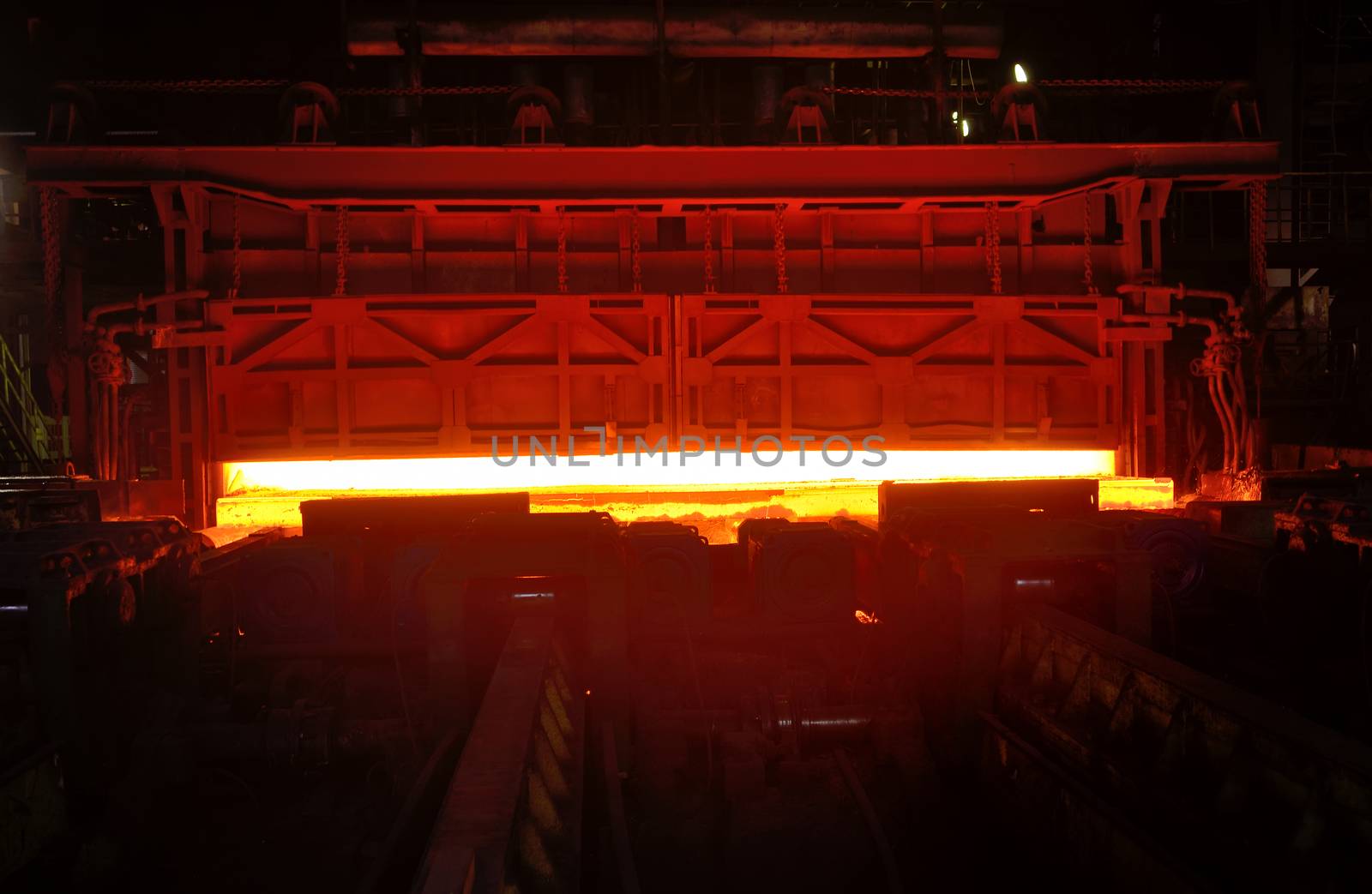 Hot steel on the production line  inside of steel plant