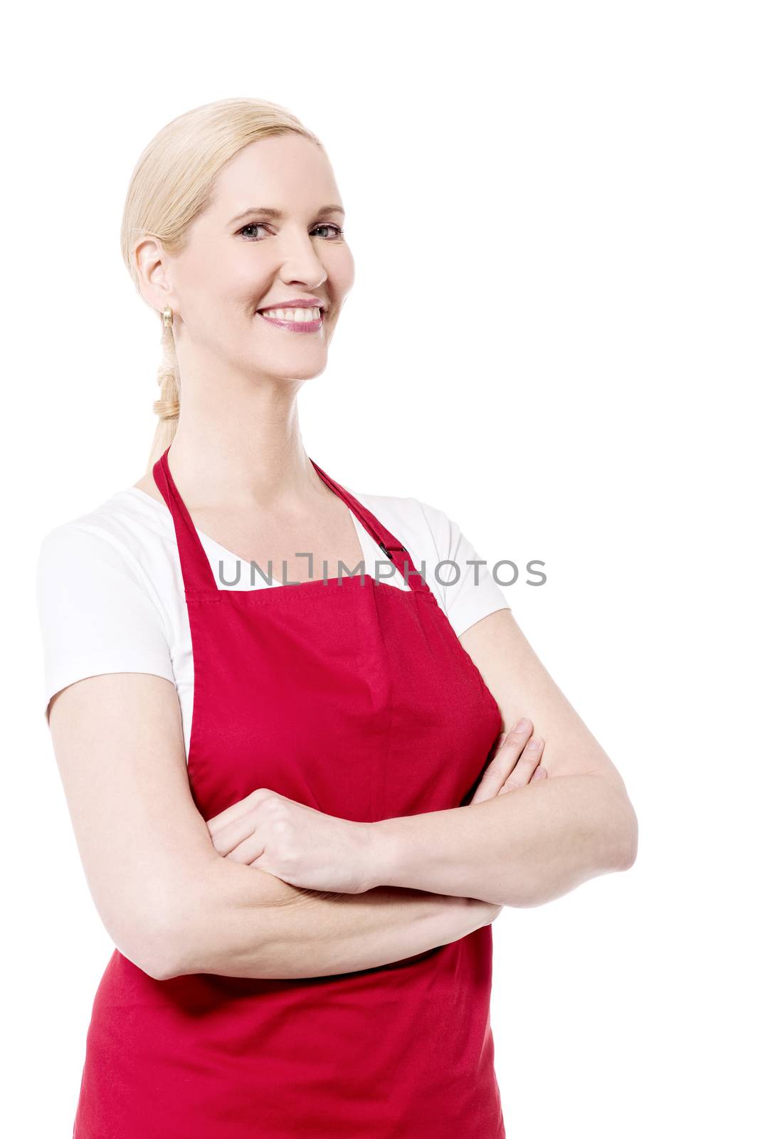 Pretty chef woman posing with arms folded