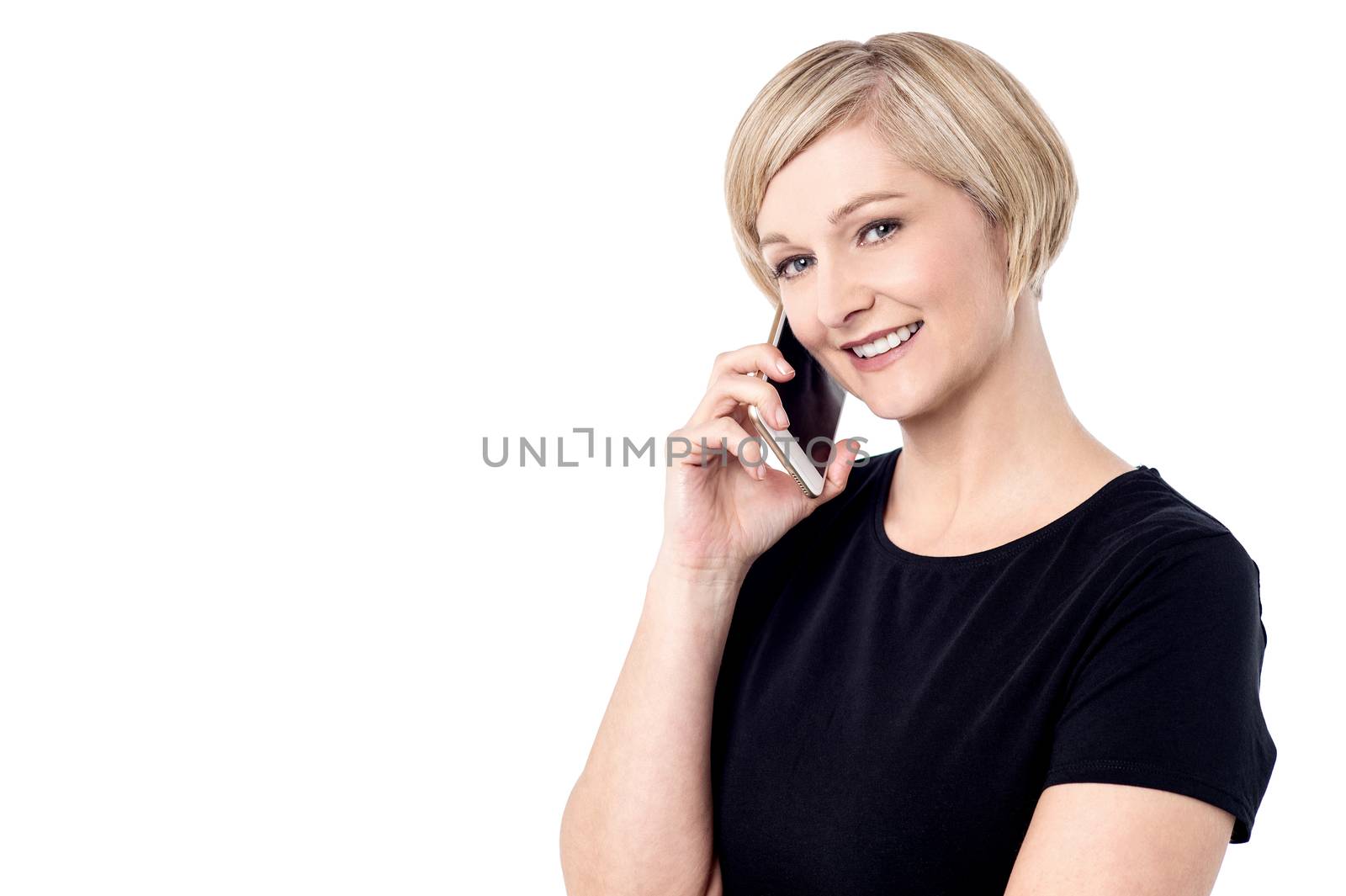 Middle aged woman talking on mobile phone